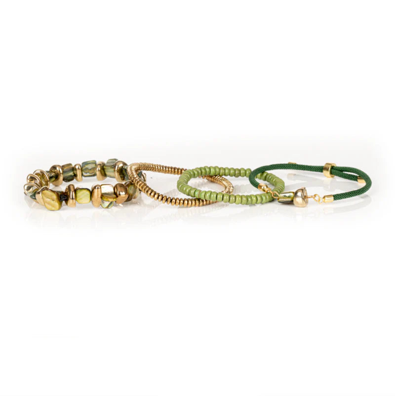 The Dark The Verde Spirit Green Stone & Gold Layered Bracelet Set