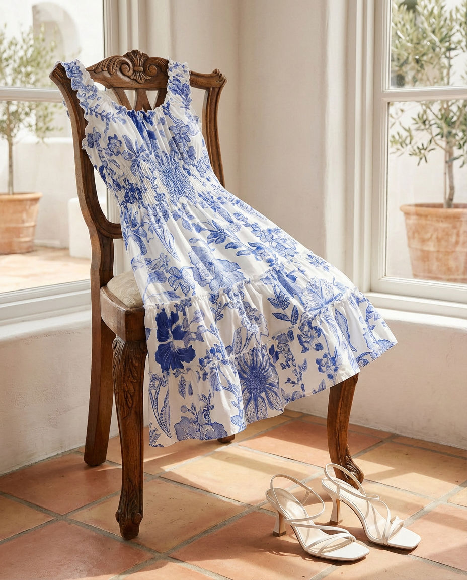 Urban Outfitters Blue Floral Smocked Tiered Mini Dress