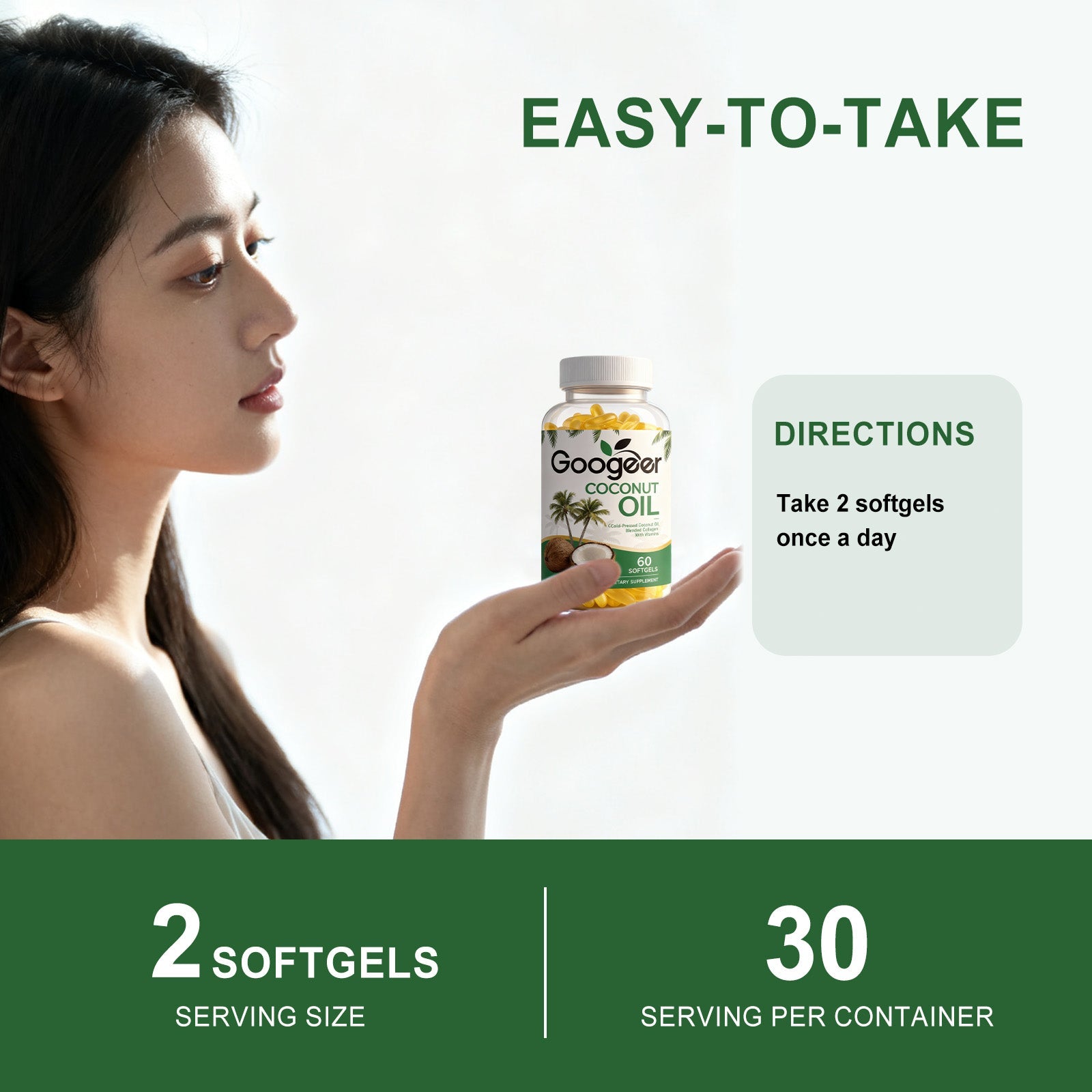 Coconut Oil Body Care Supplement, Natural Energy Boost, Vitamin E, Daily Health ,60 softgels