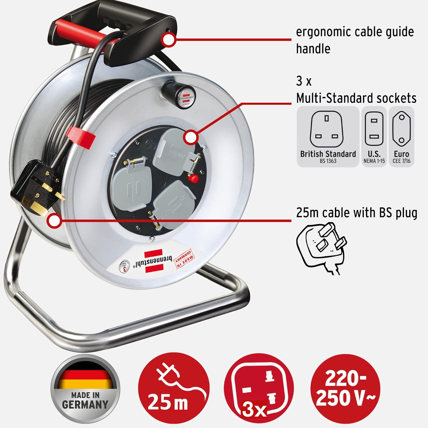 BRENNENSTUHL 1198057900 بكرة كابل فولاذية 25 متر