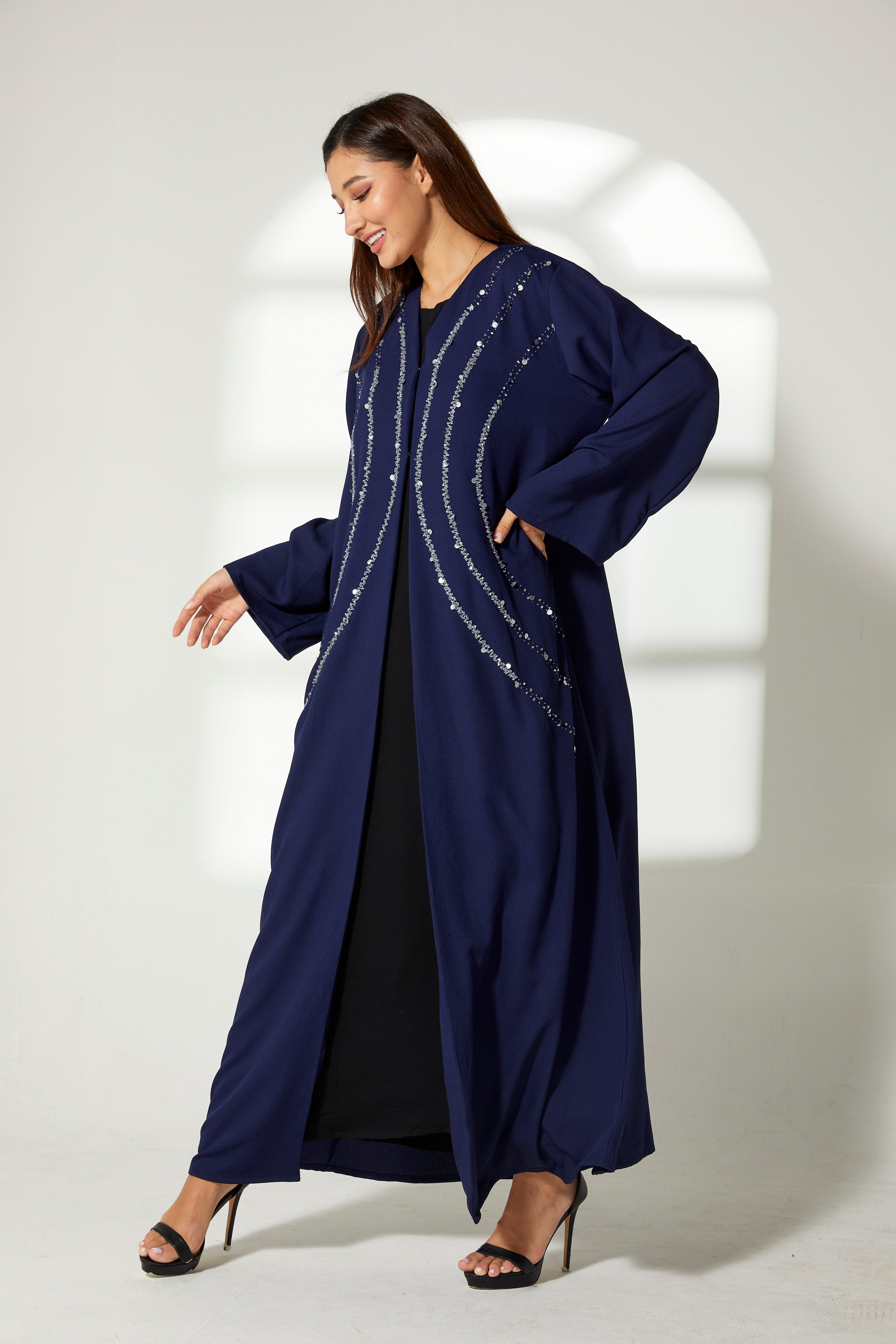 MOiSTREET Navy Korean Crepe Embroidery Abaya