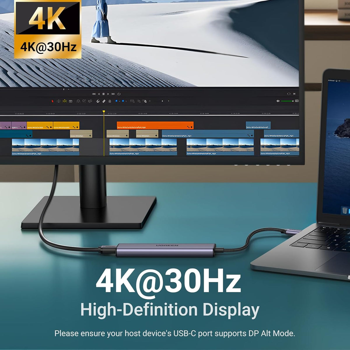UGreen CM478 5-in-1 USB-C Hub Adapter, 4K HDMI, 100W PD Power Delivery, 3x USB 3.0, 15495