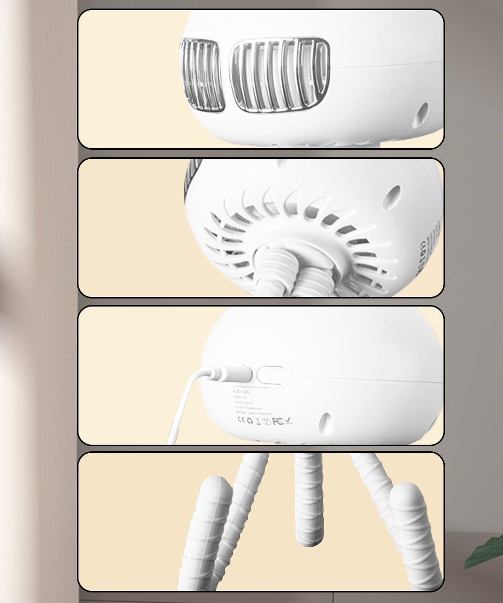 Mini Fan Octopus Bladeless Fan Rechargeable Silent Fan Tripod Clip On Fan
