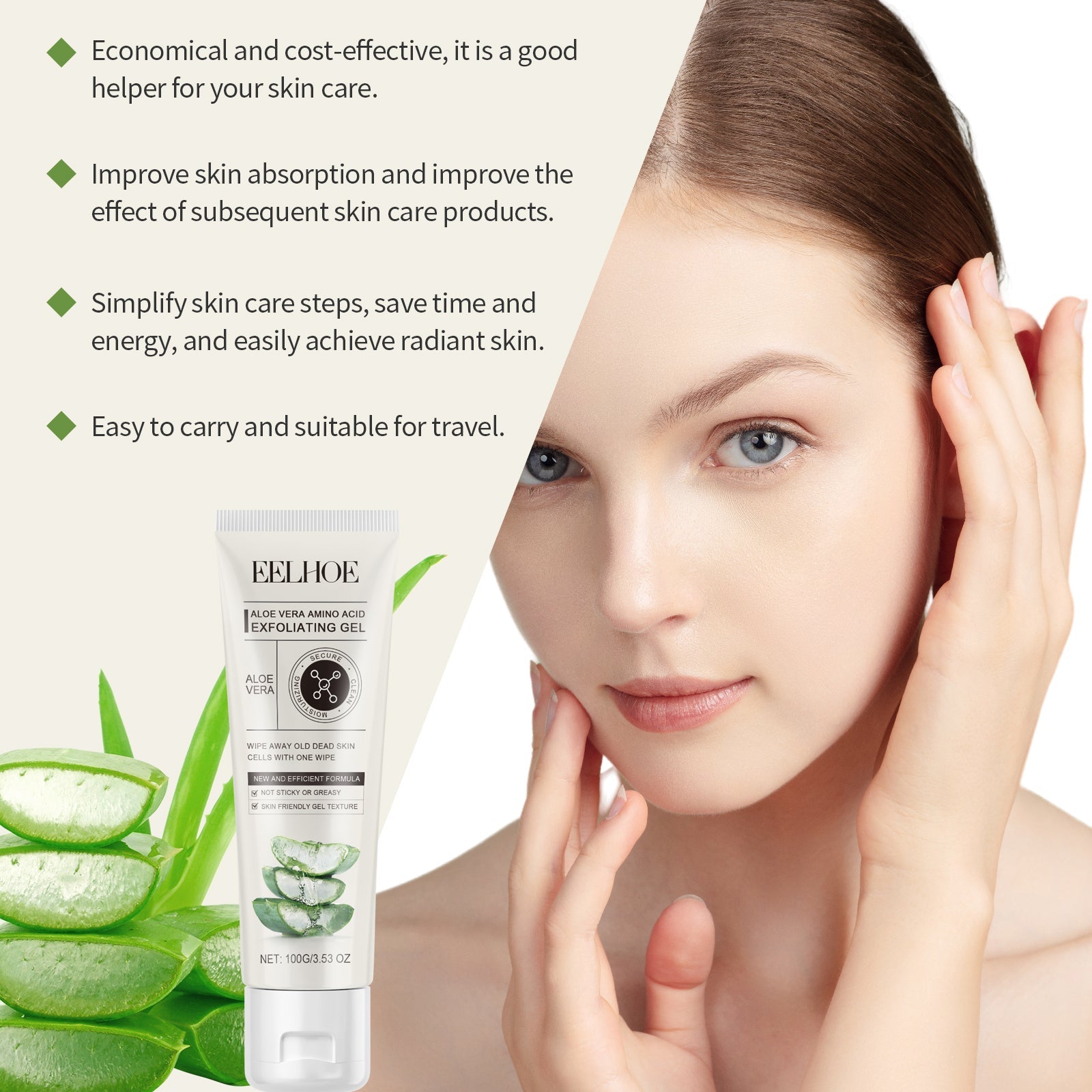 Aloe Amino Acid Exfoliating Gel, Gentle Facial Care for Bright, Smooth Skin ,100g