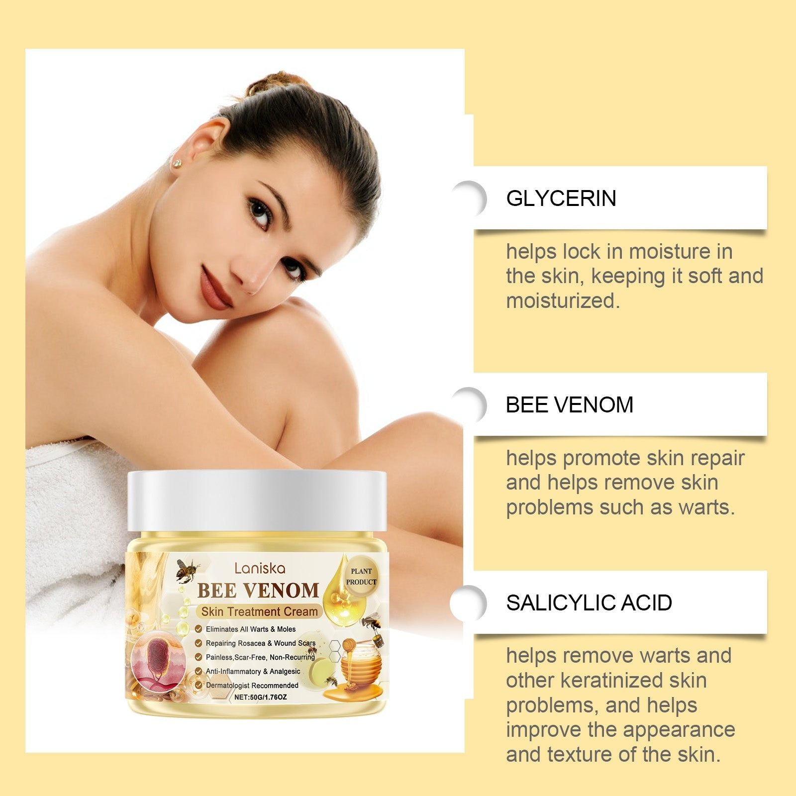 Bee Venom Body Care Cream, Natural Moisturizer, Skin Repair, Anti-Aging, Gentle Herbal Formula ,50g