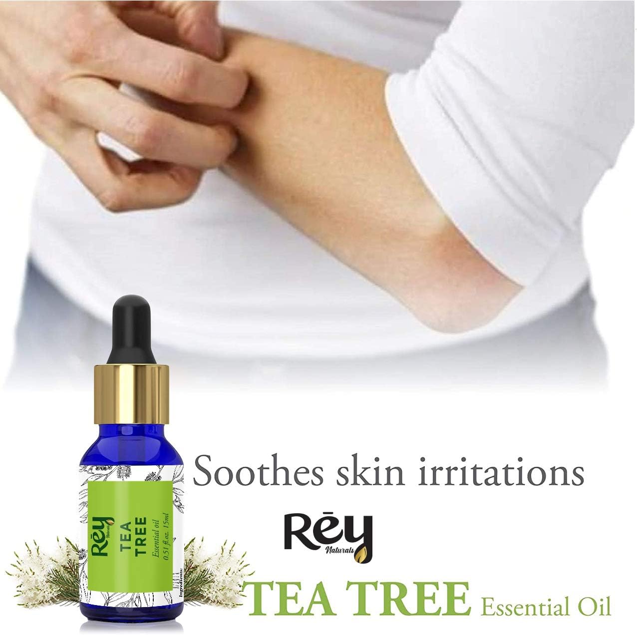 ReyNaturals Tea Tree Oil | Tea Tree Essential Oil for Hair, Skin and Face Care 15 ml Pack of 2
