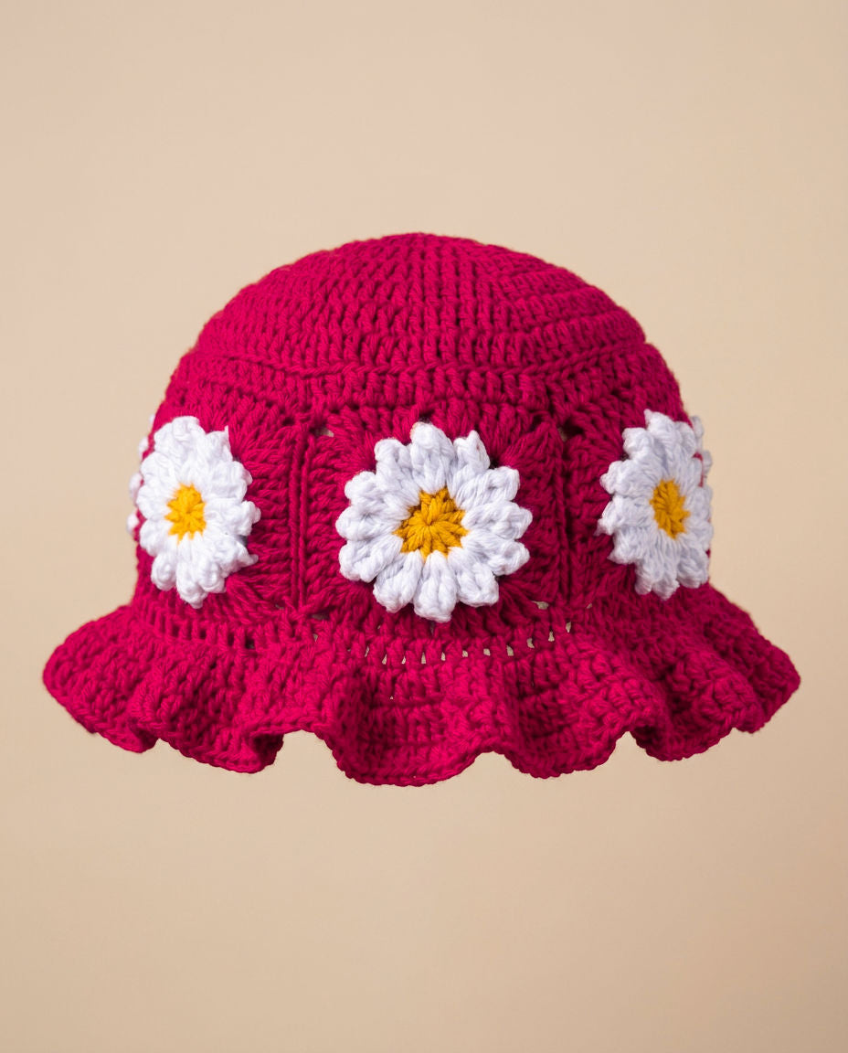 Hush and Stitch Dark Pink Daisy Bucket Hat