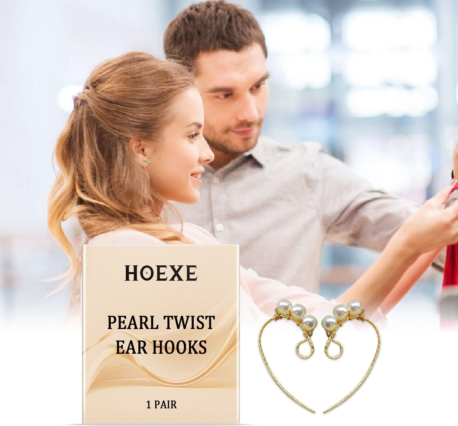 Pearl Twist Ear Hook, Trendy Feminine Accessory, Elegant Pearl Jewelry ,1 pair