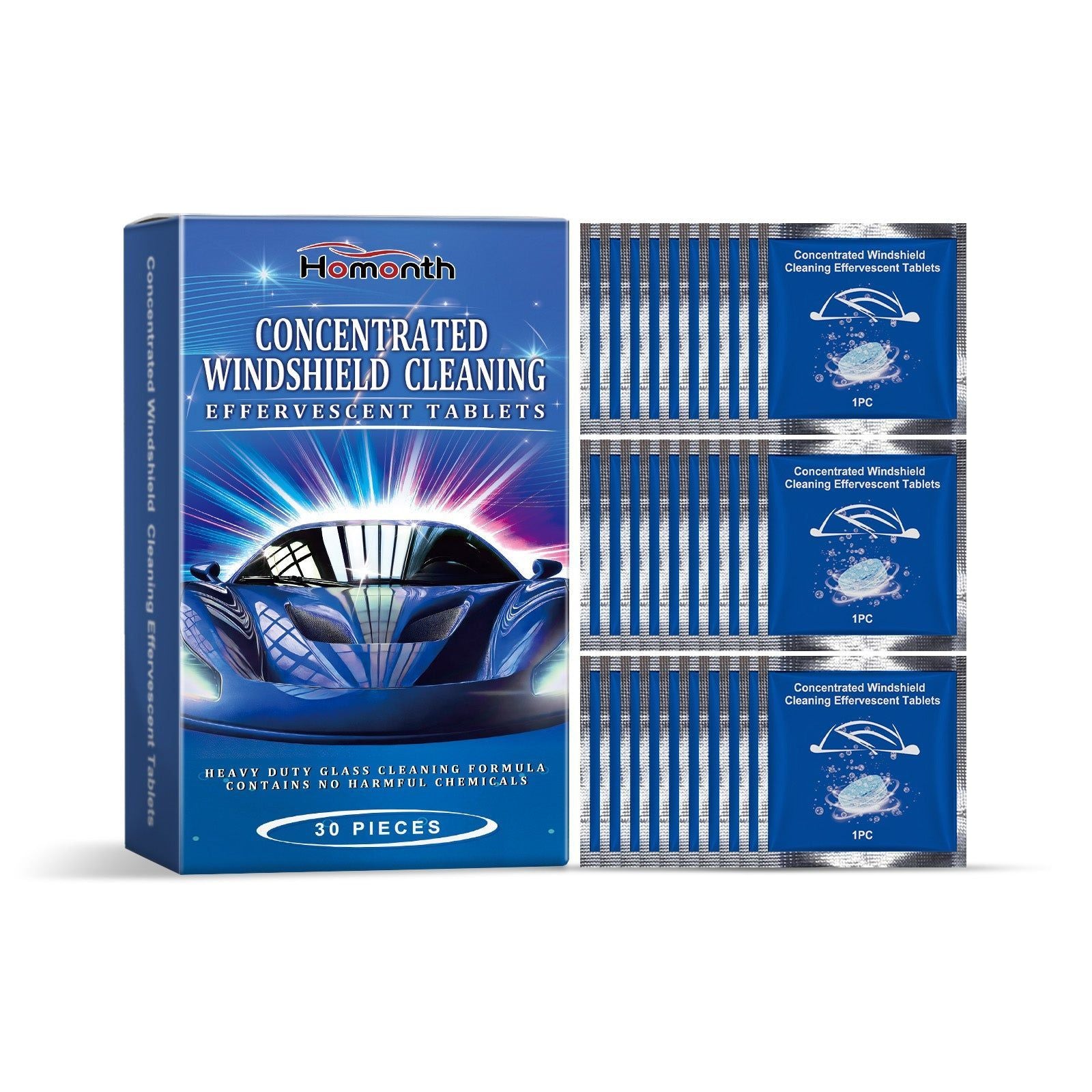 Car Cleaning Sheets, Waterproof, Anti-Fog Windshield Cleaner, Easy Car Glass Maintenance ,30pieces
