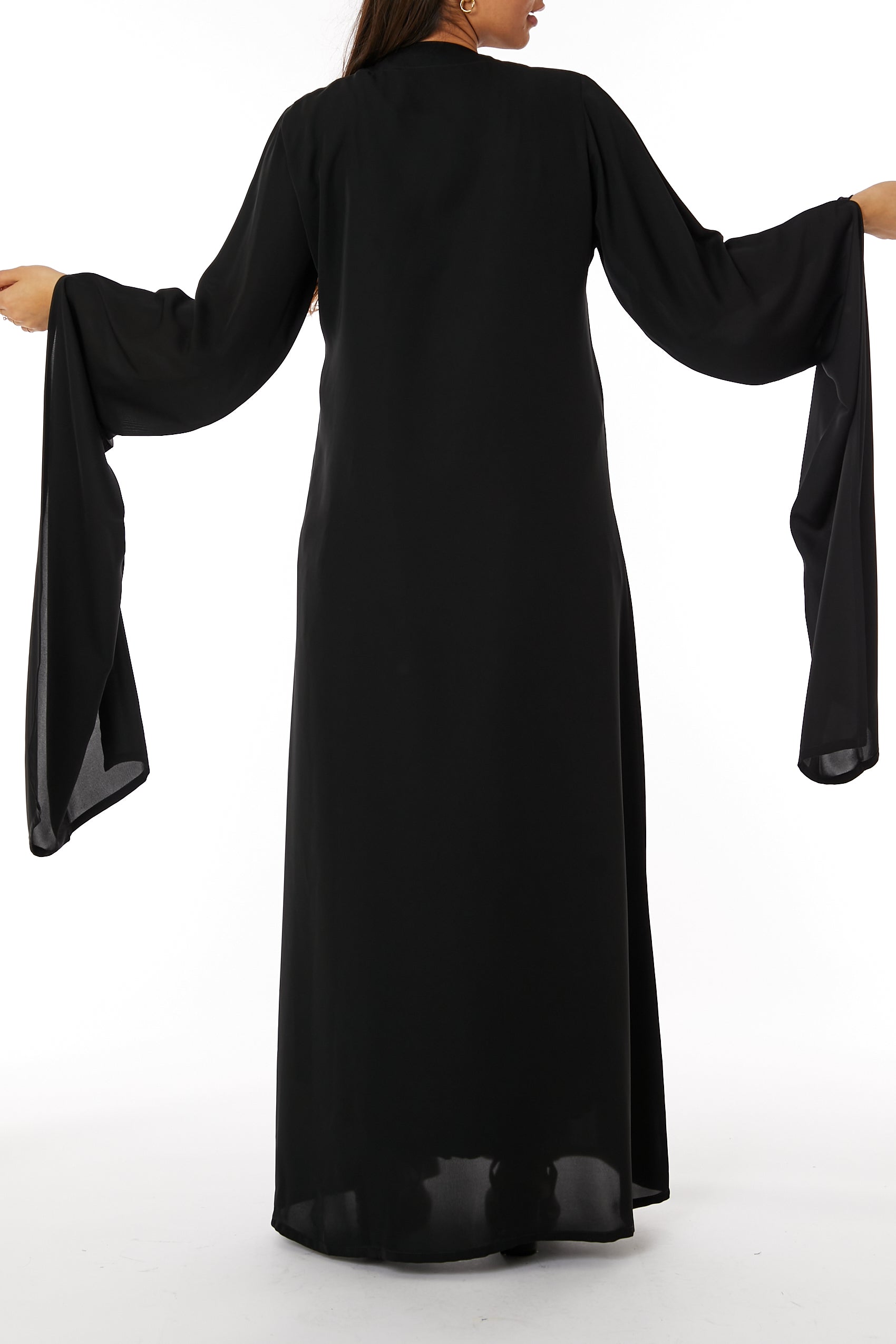 MOiSTREET Black Round Neck Nida  Split Cuffs Embroidered Abaya