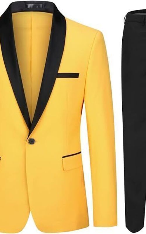 Men's 2 Piece Suit Shawl Lapel Tuxedo One Button Solid Slim Fit Blazer Jacket