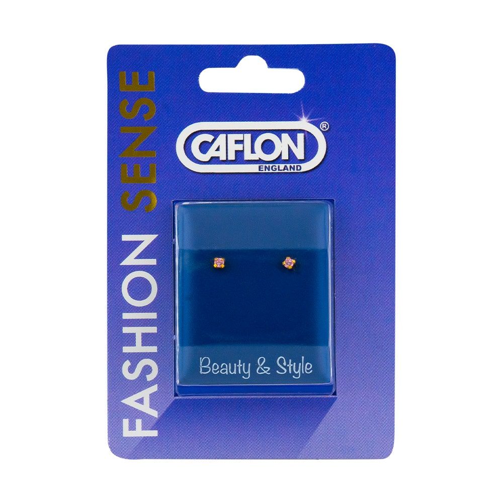 Caflon Fashion Sense Gold Plated, Pink Cubic Zirconia Earring, 2mm