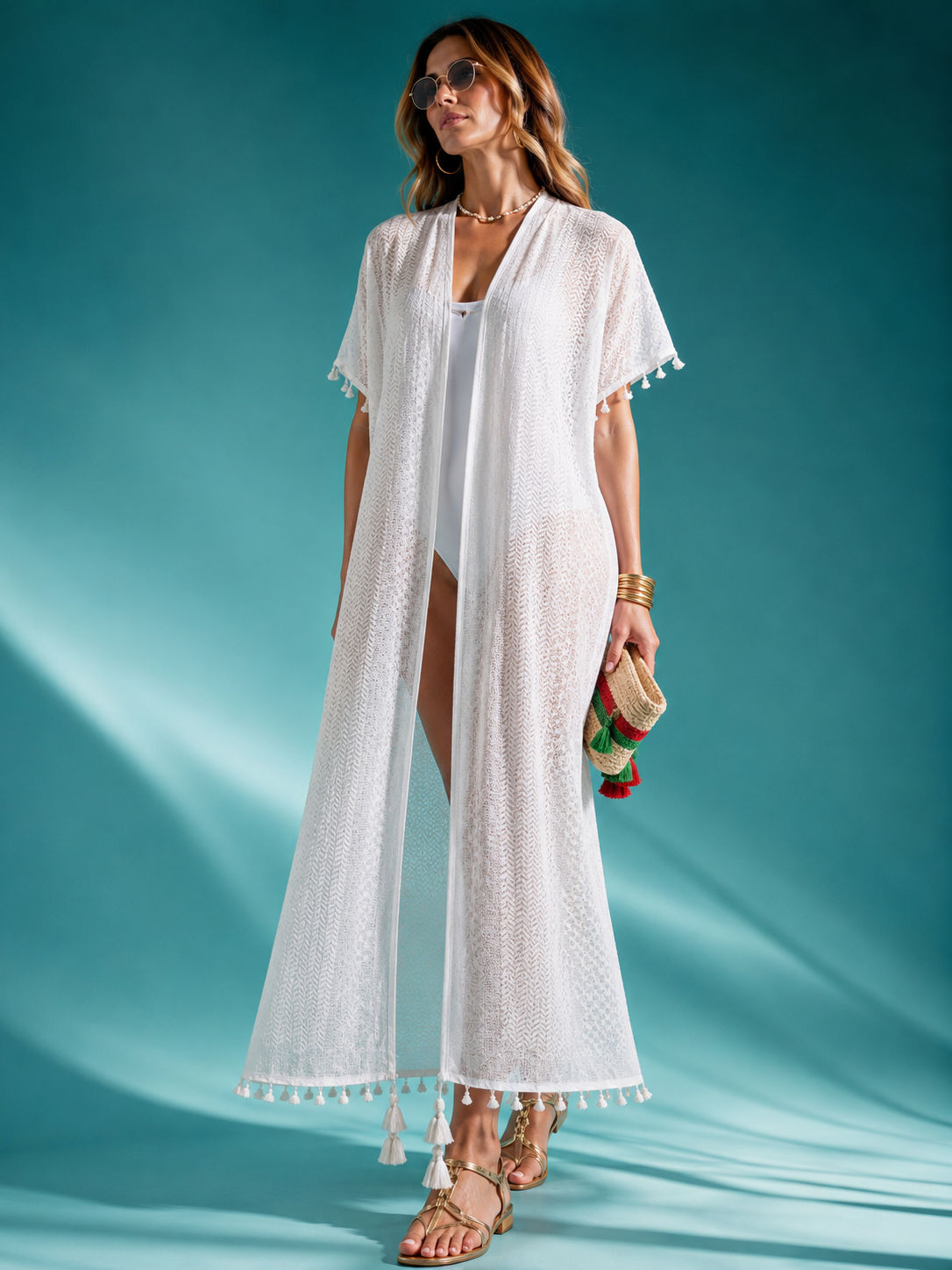 Tendresse Boutique White Knitted Abaya with Lebanon Design