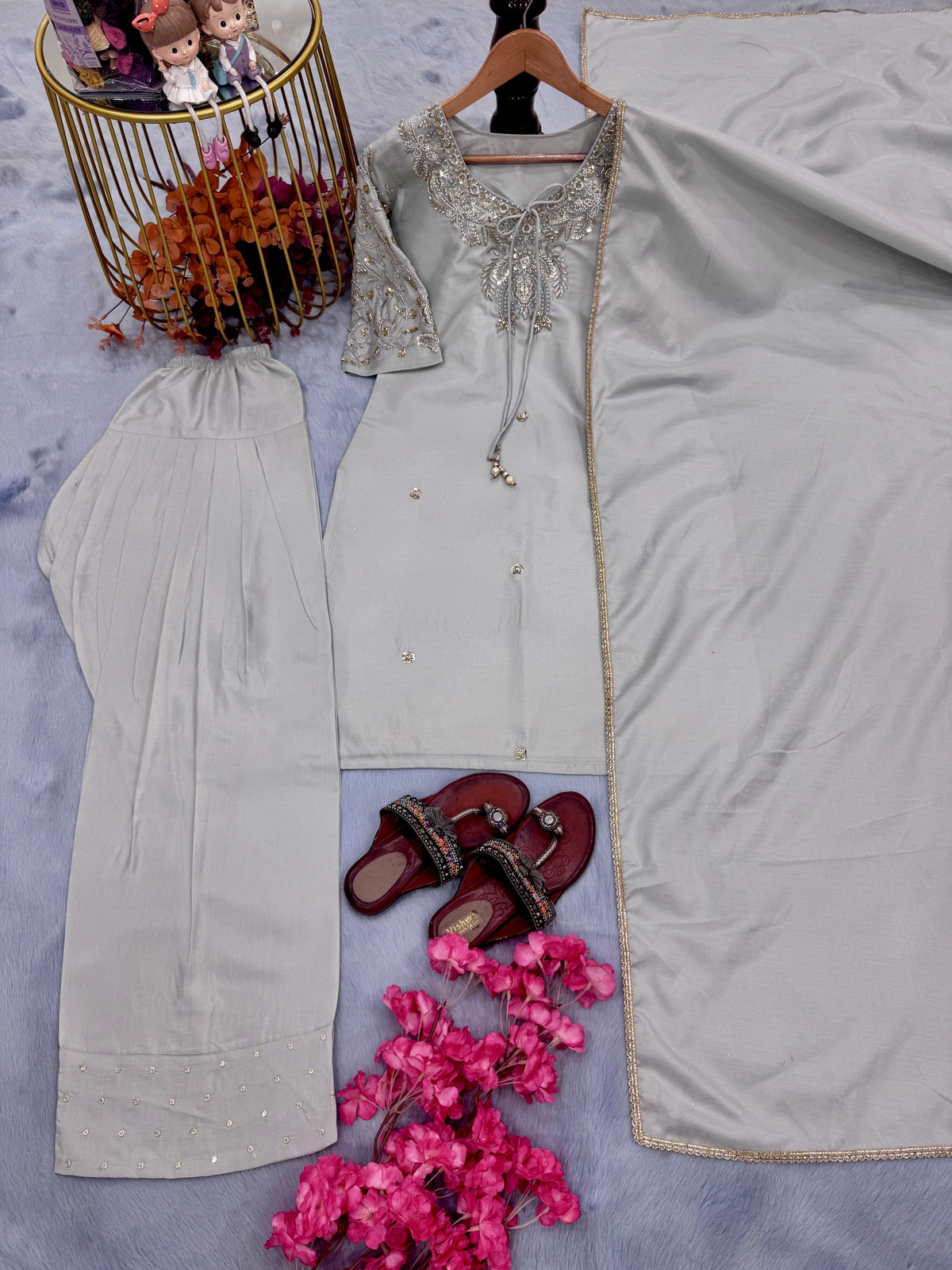 Fab Zone Designer Party Wear Look Top-Plazzo With Dupatta