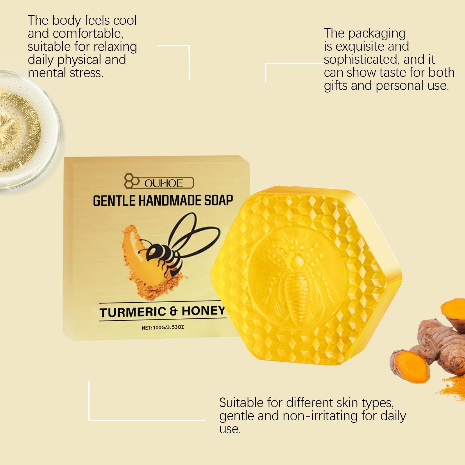 Bee Venom Turmeric Body Cleansing Soap, Natural Skin Nourishment, Refreshing Spa Experience ,100g