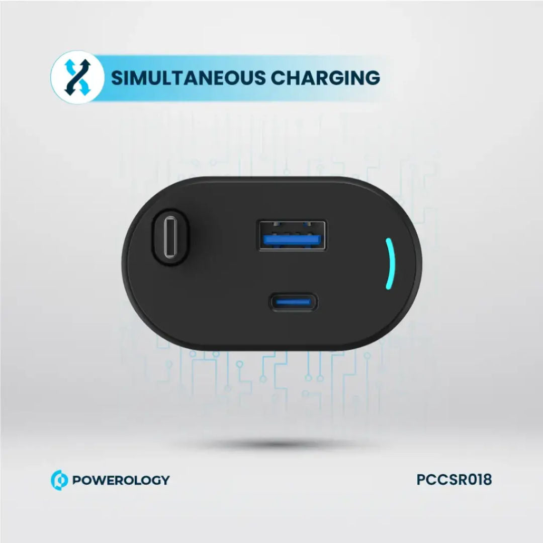 Powerology Type-C Retractable Car Charger 70W, Black