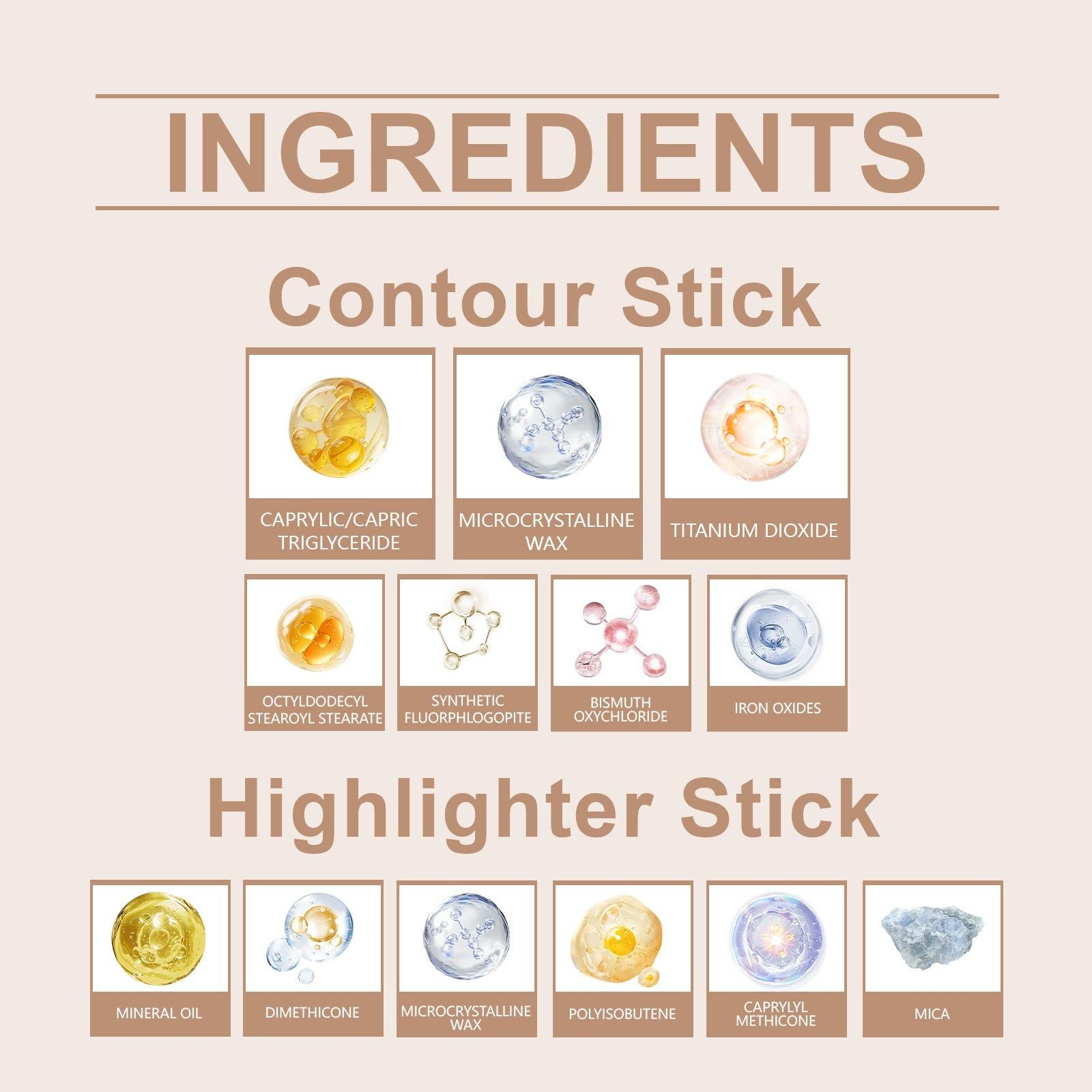 2-in-1 Makeup Highlighter Contour Stick, Natural Light Bronze, Easy Glam ,7g