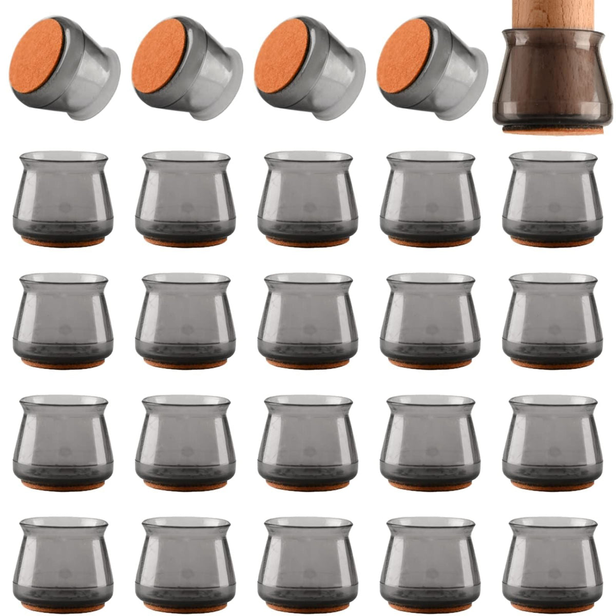 24pcs Furniture Feet Protectors With Felt Bottom Silicone Table Leg Caps