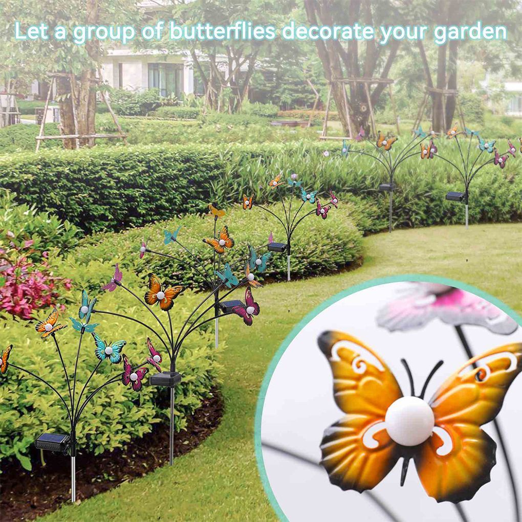 2pcs Solar Garden Light Outdoor Butterfly Lawn Lamp Waterproof Decorative Lamp