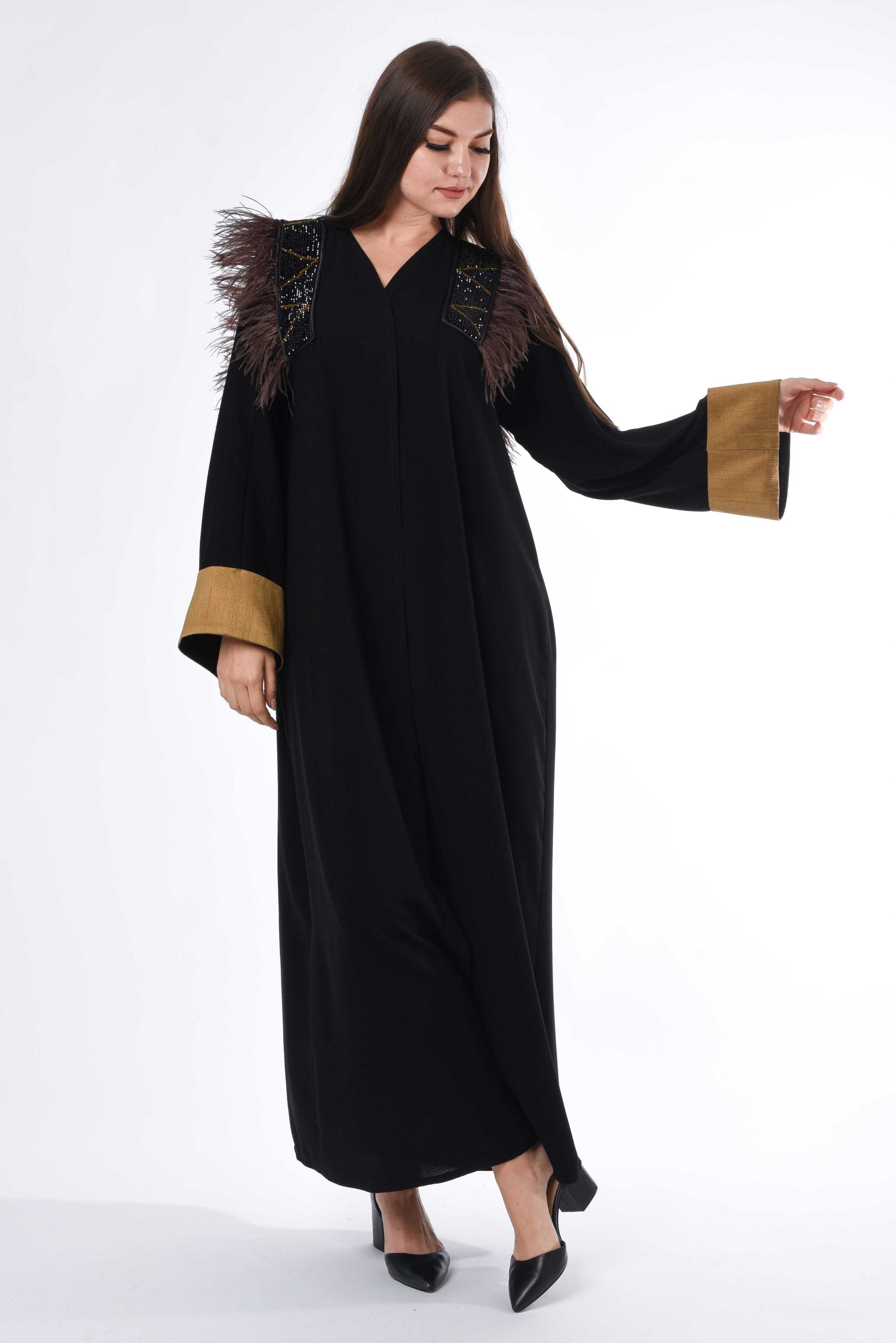 MOiSTREET Patchwork and Feather Detail Abaya