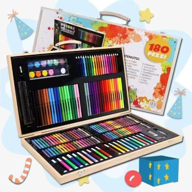 180 Pcs Wooden Box Coloring and Painting Set - Complete Art Kit for Kids & Adults