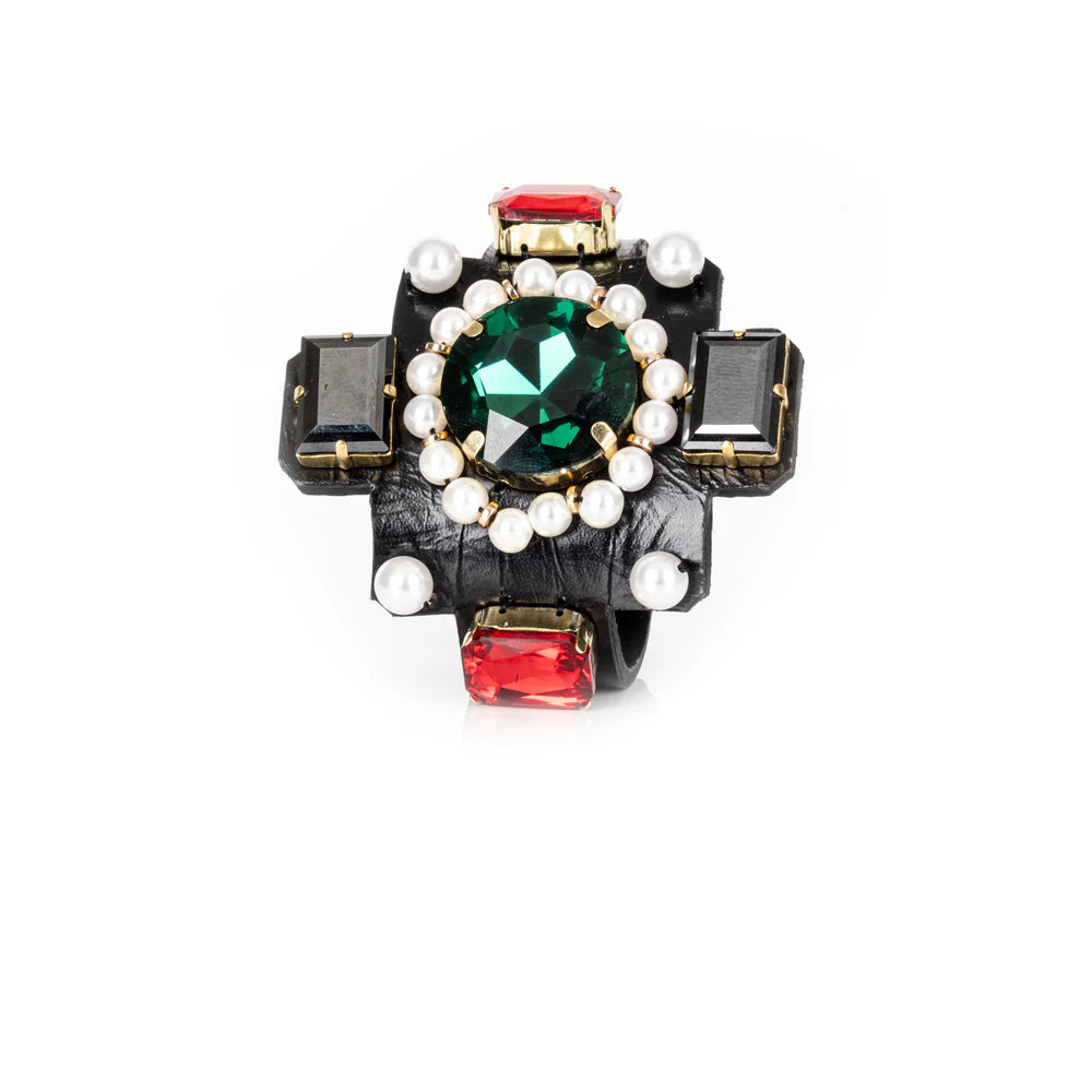 The Dark Imperial Crown Crystal Leather Cuff