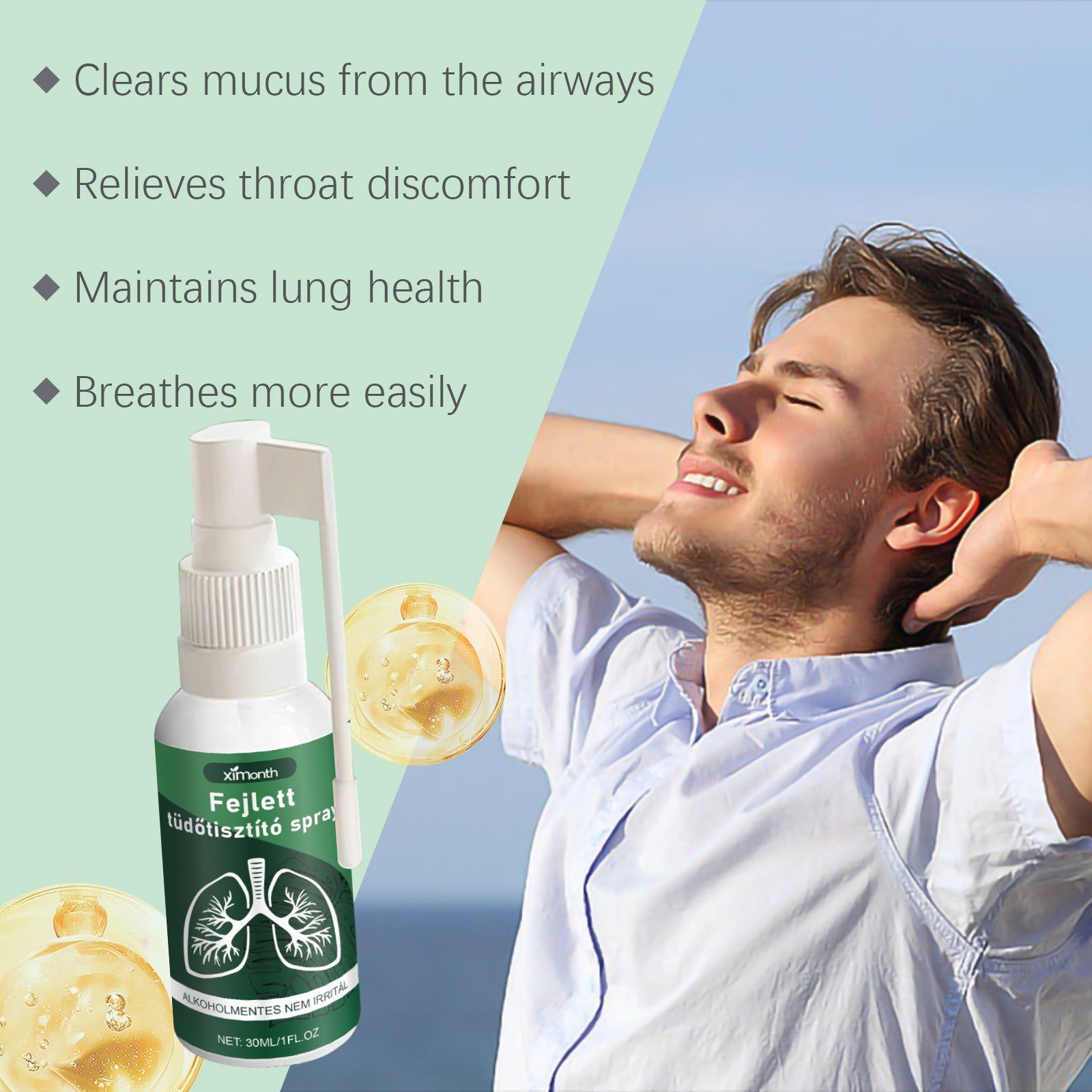 Body Care Spray, Refreshing Respiratory Relief, Natural Mucus Clear, Daily Breath Support ,30ml