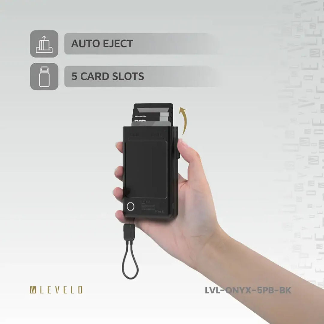 Levelo Onyx Portable 5000mAh 3 in 1 Cardholder Power Bank, 5 Card Slot
