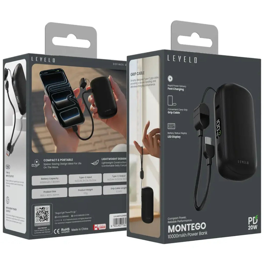 Levelo Montego 10000mAh Compact Power Bank, Type-C Input/Output