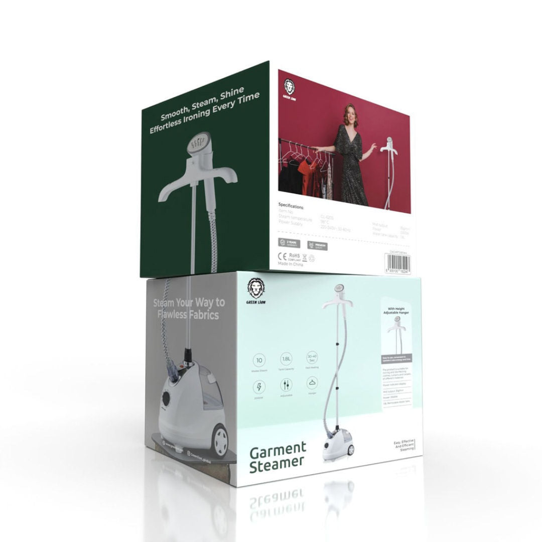 Green Lion Garment Steamer, 10 Modes Steam, Mist Output 35g/min, 2000W, 1.8L Removable Water Tank, White
