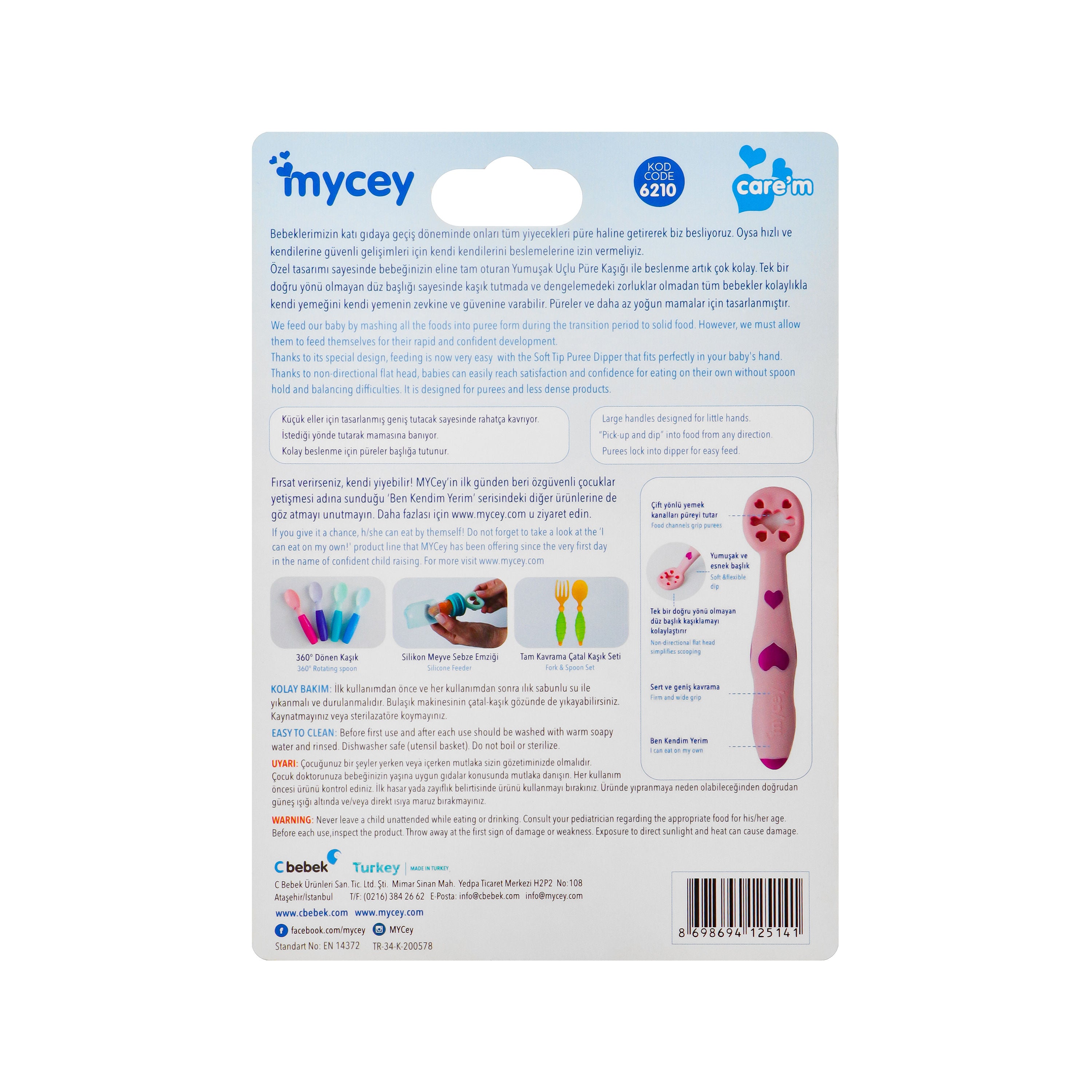 Mycey Soft Tip Puree Dipper, 2 Pcs, Pink