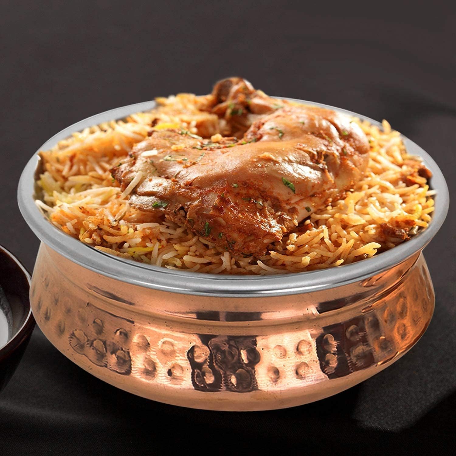 Copper Steel Serving Bowl Set of 4 Indian Handi Tureen 15 cm