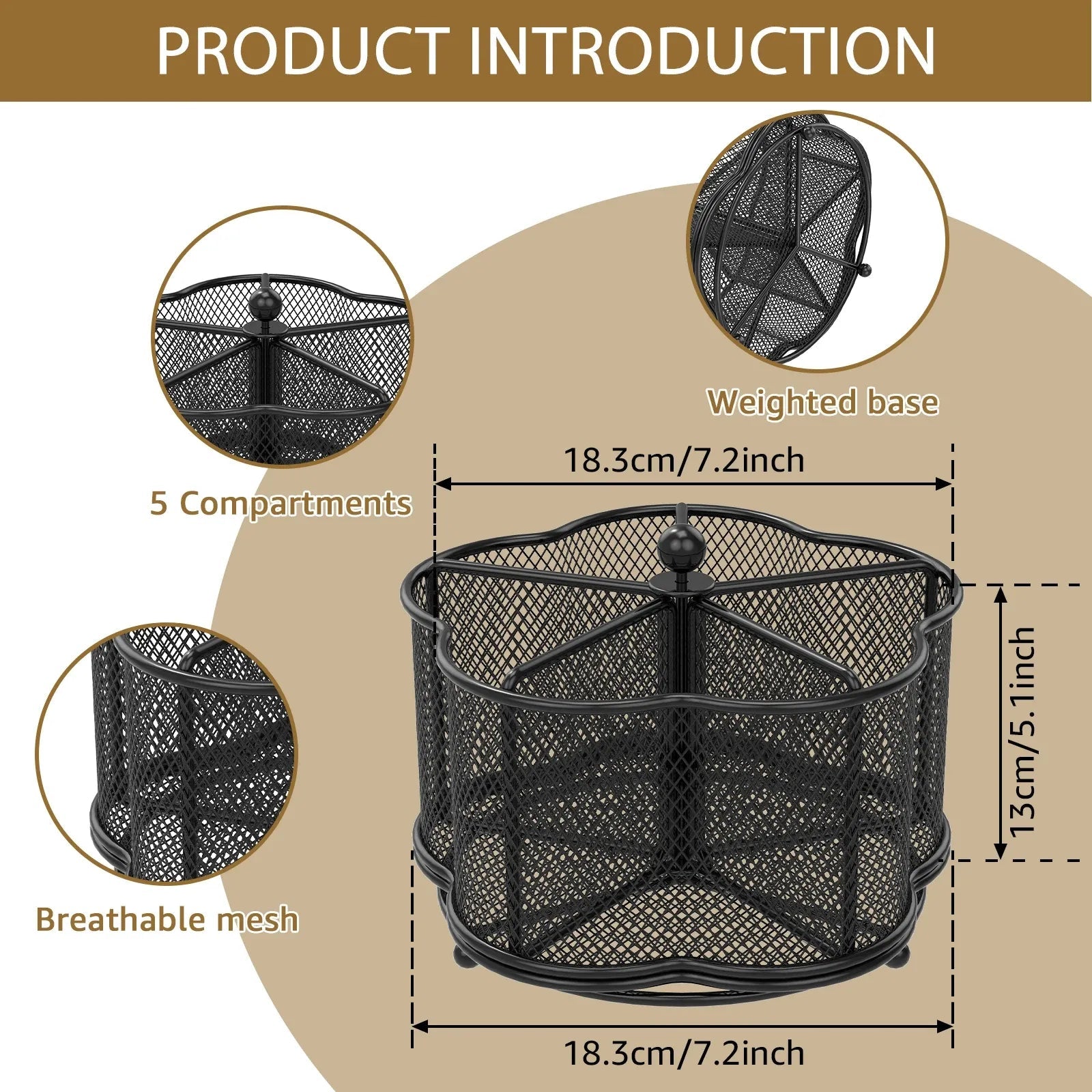 360 Degree Rotate Pen Holder Mesh Desk Pen Organizer Cutlery Holder Flatware Storage Basket