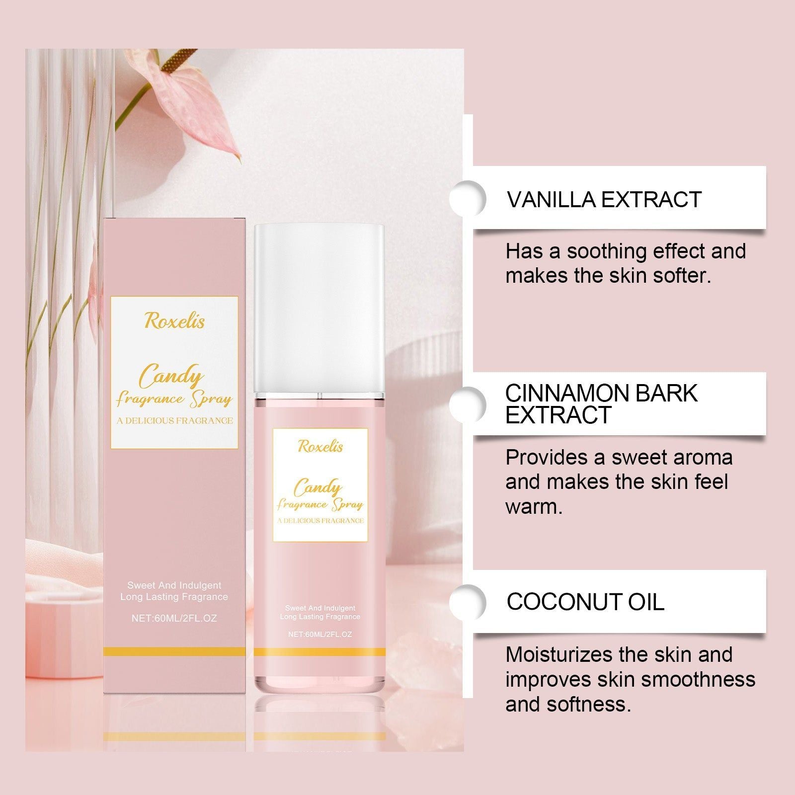 Candy Perfume Spray, Long-lasting Fragrance, Moisturizing, Natural, Refreshing Scent ,60ml
