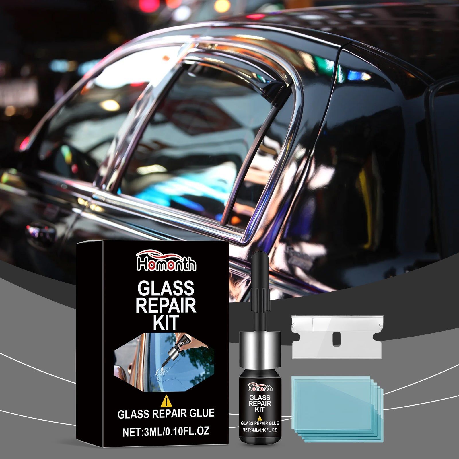Car Crack Repair Kit, Fast Windshield Crack Fix, Clear Vision, Portable Adhesive ,1set
