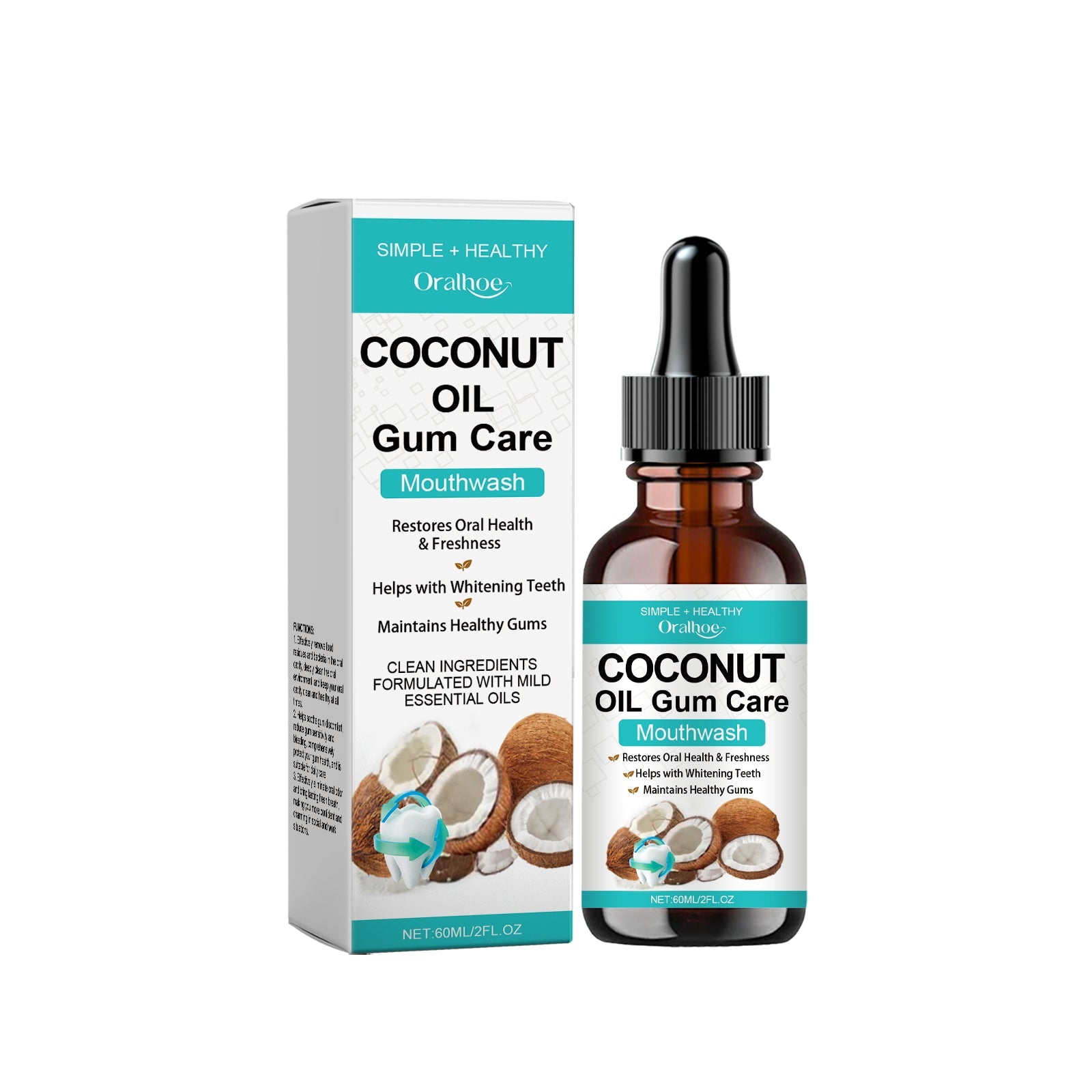 Coconut Oil Mouthwash for Fresh Breath, Oral Odor Treatment, Gentle Daily Dental Care ,60ml