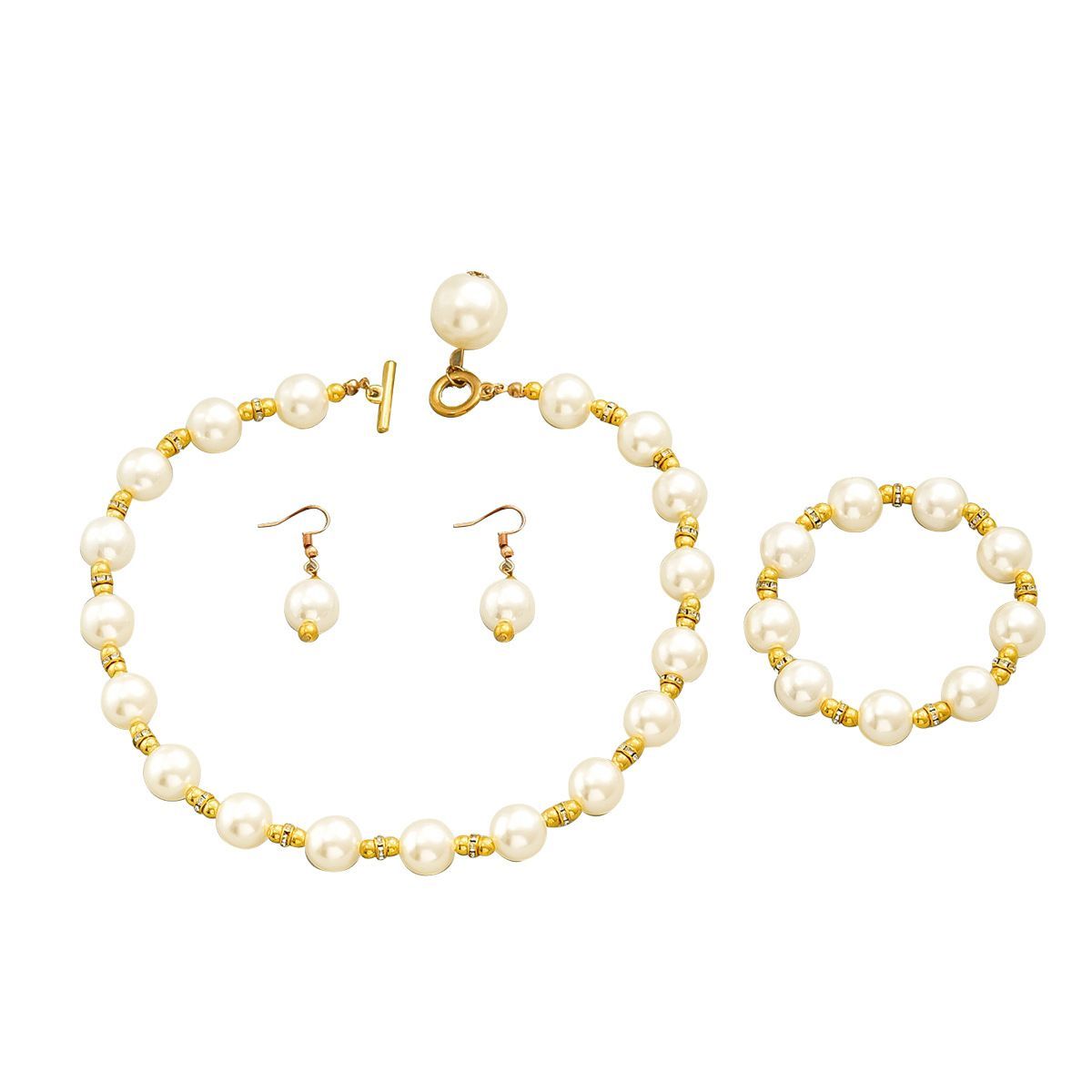 Elegant Pearl Earring Bracelet Necklace Faux Pearl Jewelry Set for Weddings Parties