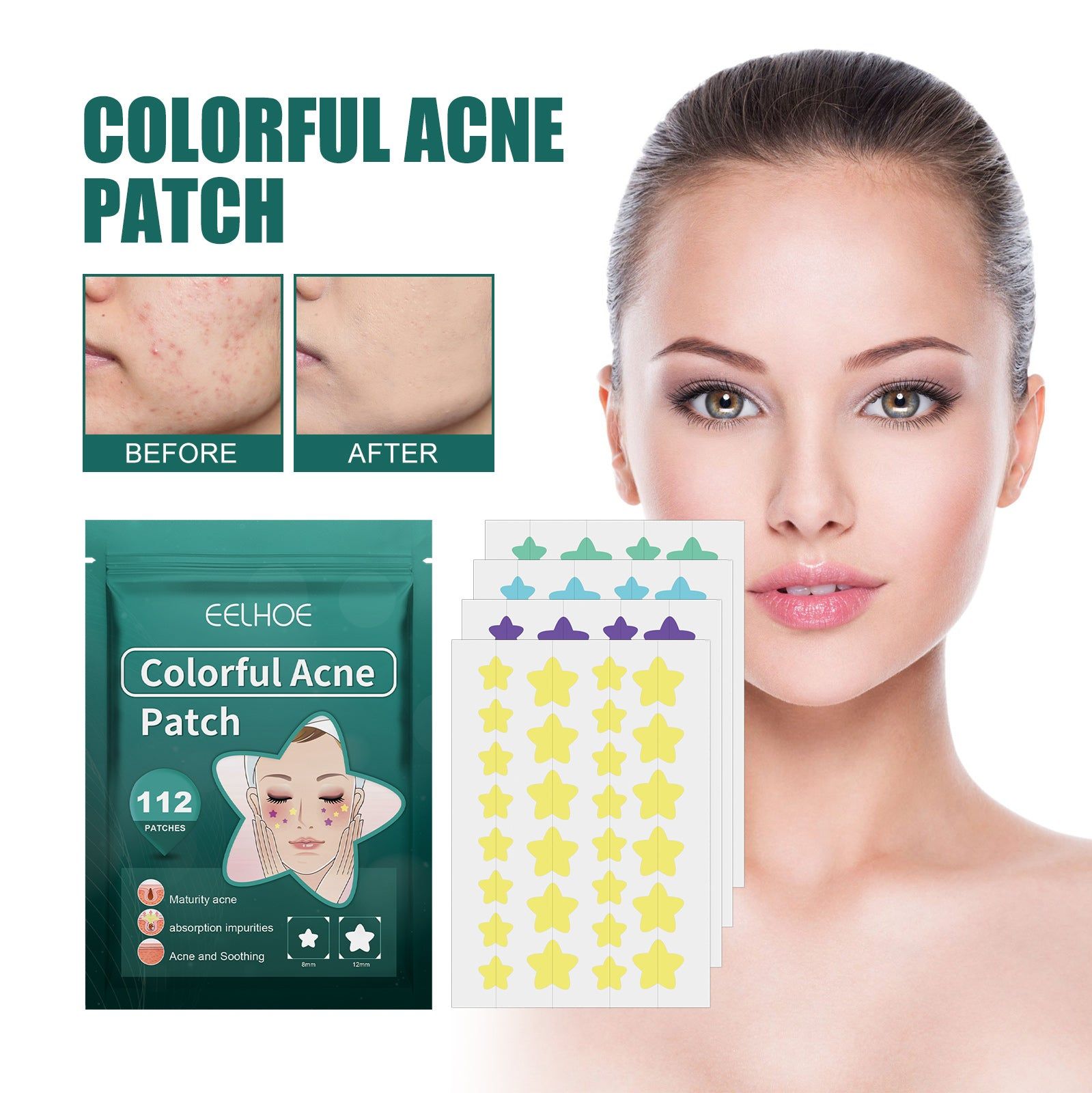 Cover Up Acne Fast, Clear Skin with Star Acne Patches, Gentle & Effective ,112pcs