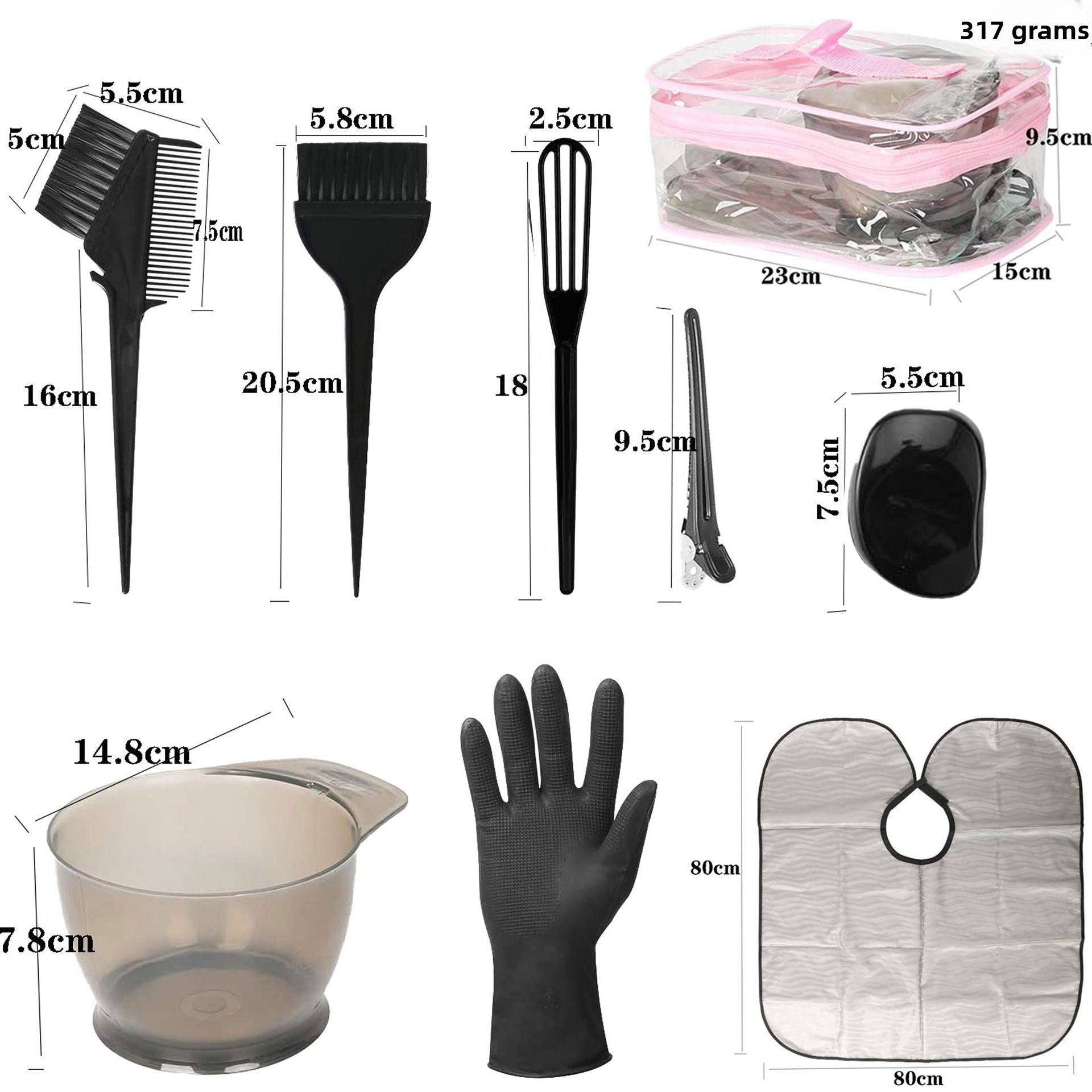 15Pcs Professional Hair Dye Kit with Bowl, Cape & Gloves