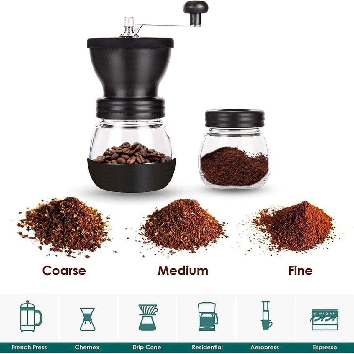 Manual Coffee Grinder Handheld Coffee Mill With 2 Glass Jars For Drip Coffee Espresso