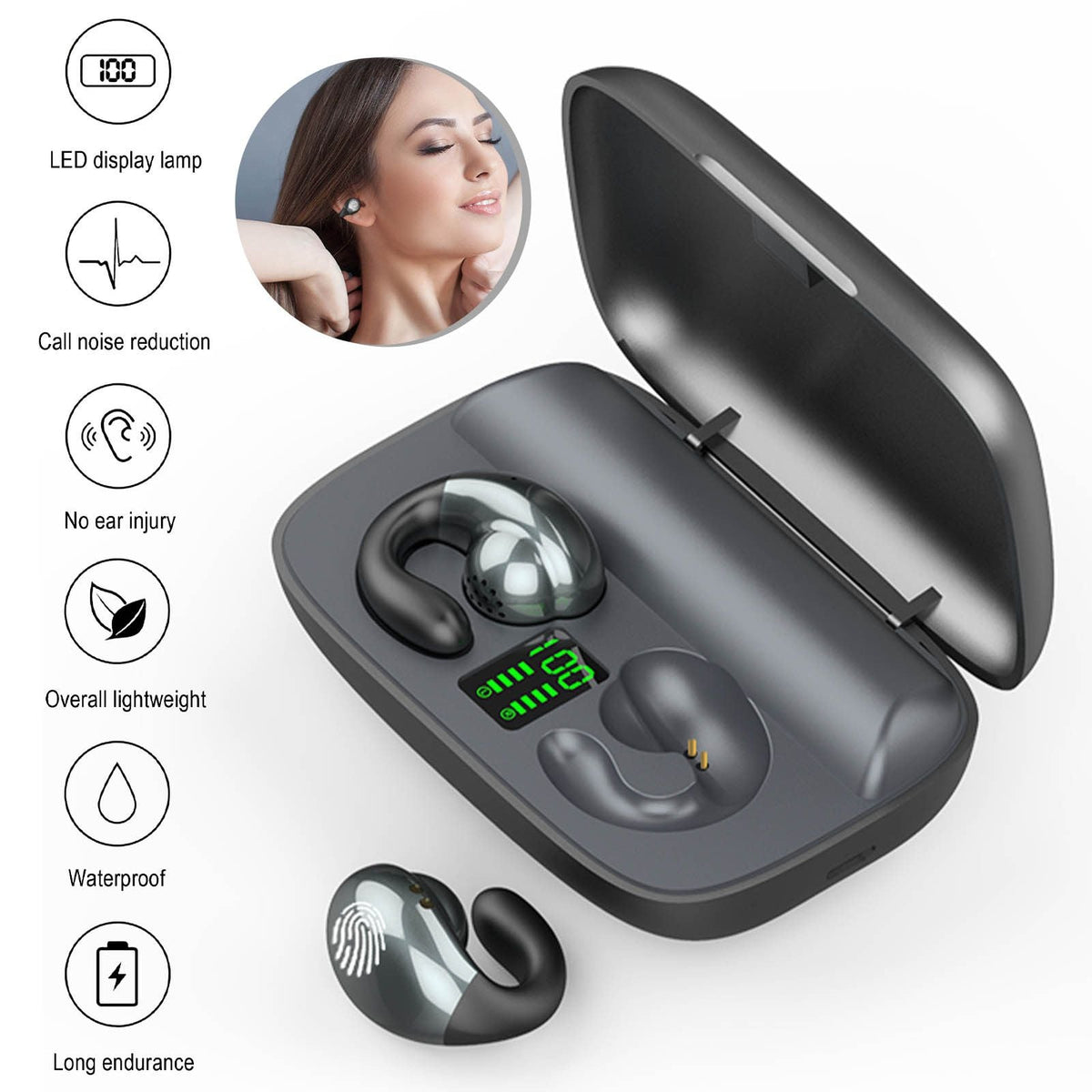 Bone Conduction Headphones Bluetooth Headset Noise Canceling Sports Earbuds