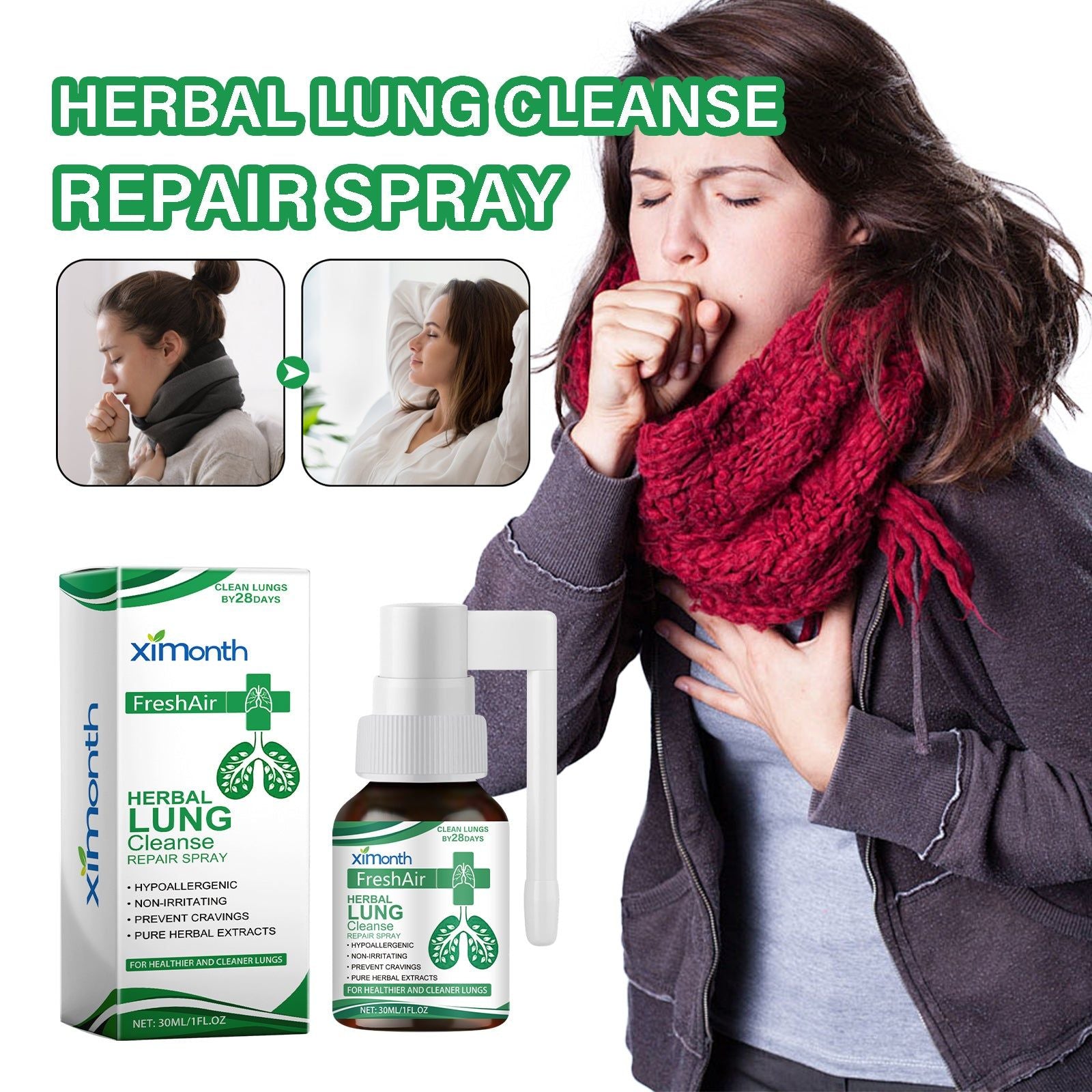 Body Care Spray, Gentle Moisturizing, Respiratory Relief, Natural Lung Detox ,30ml