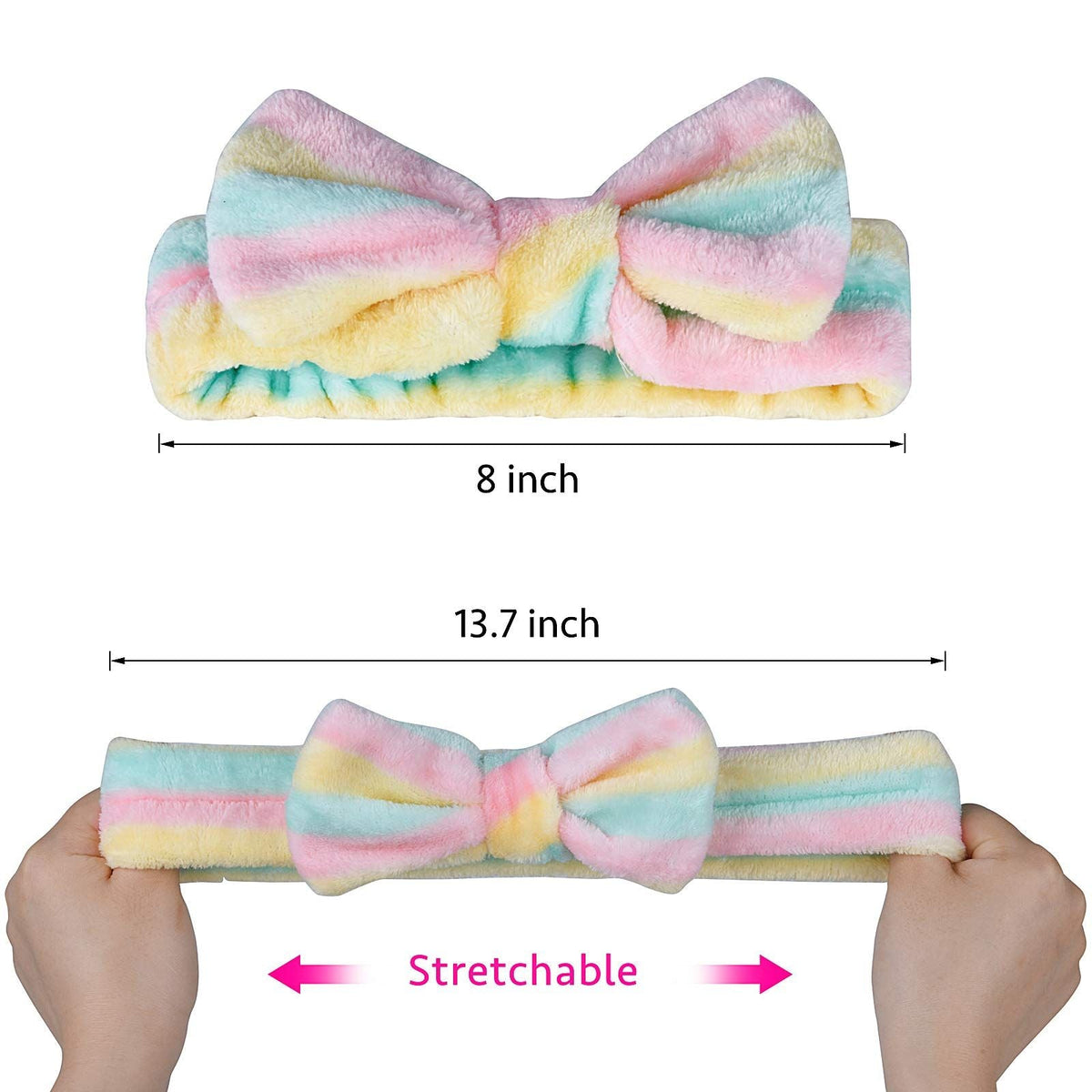 6 Pack Spa Headband Hair Wrap Facial Shower Bath Fleece Bowknot Striped Hair Band