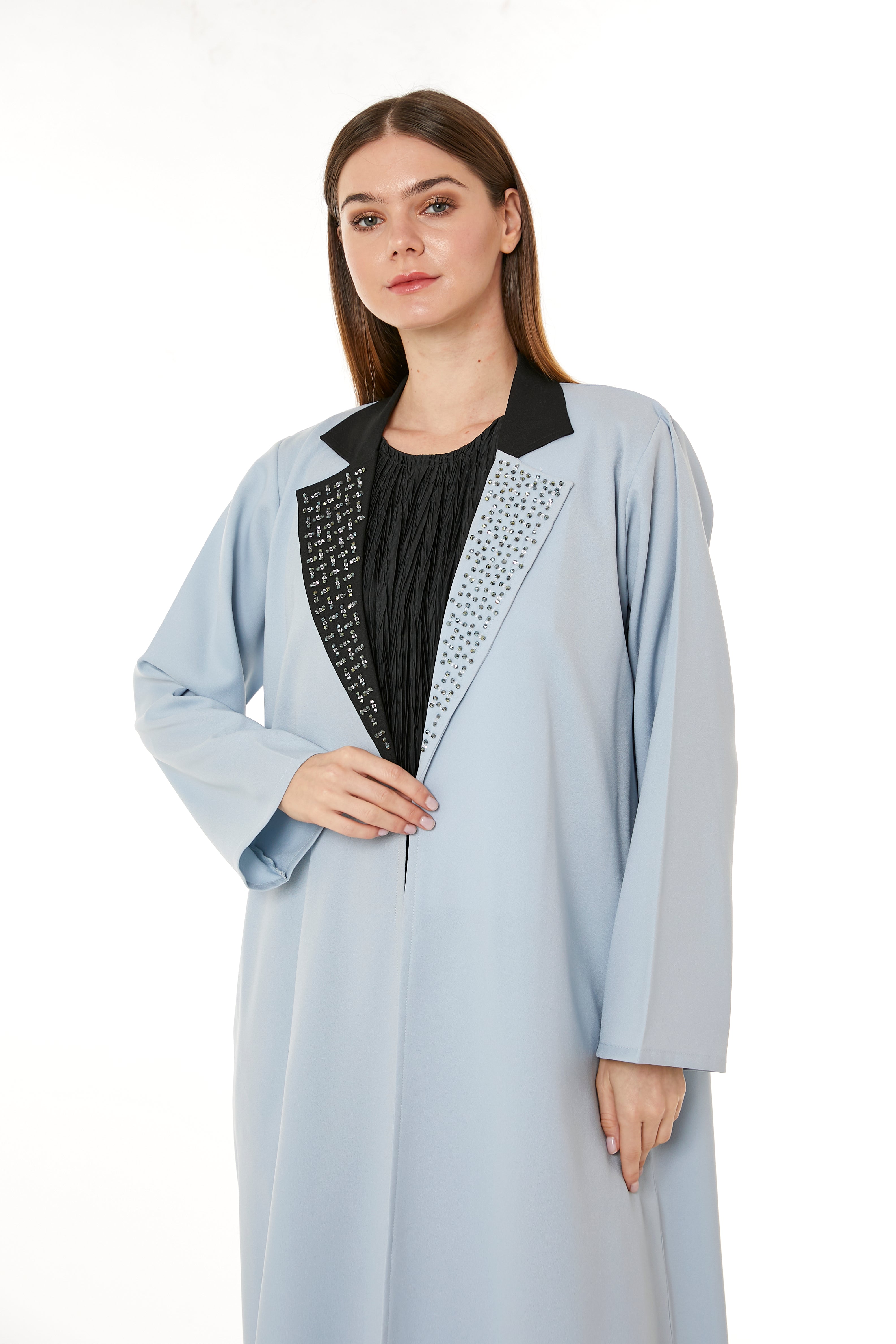 MOiSTREET Light Blue Indonesian Crepe Hand Embellished Abaya