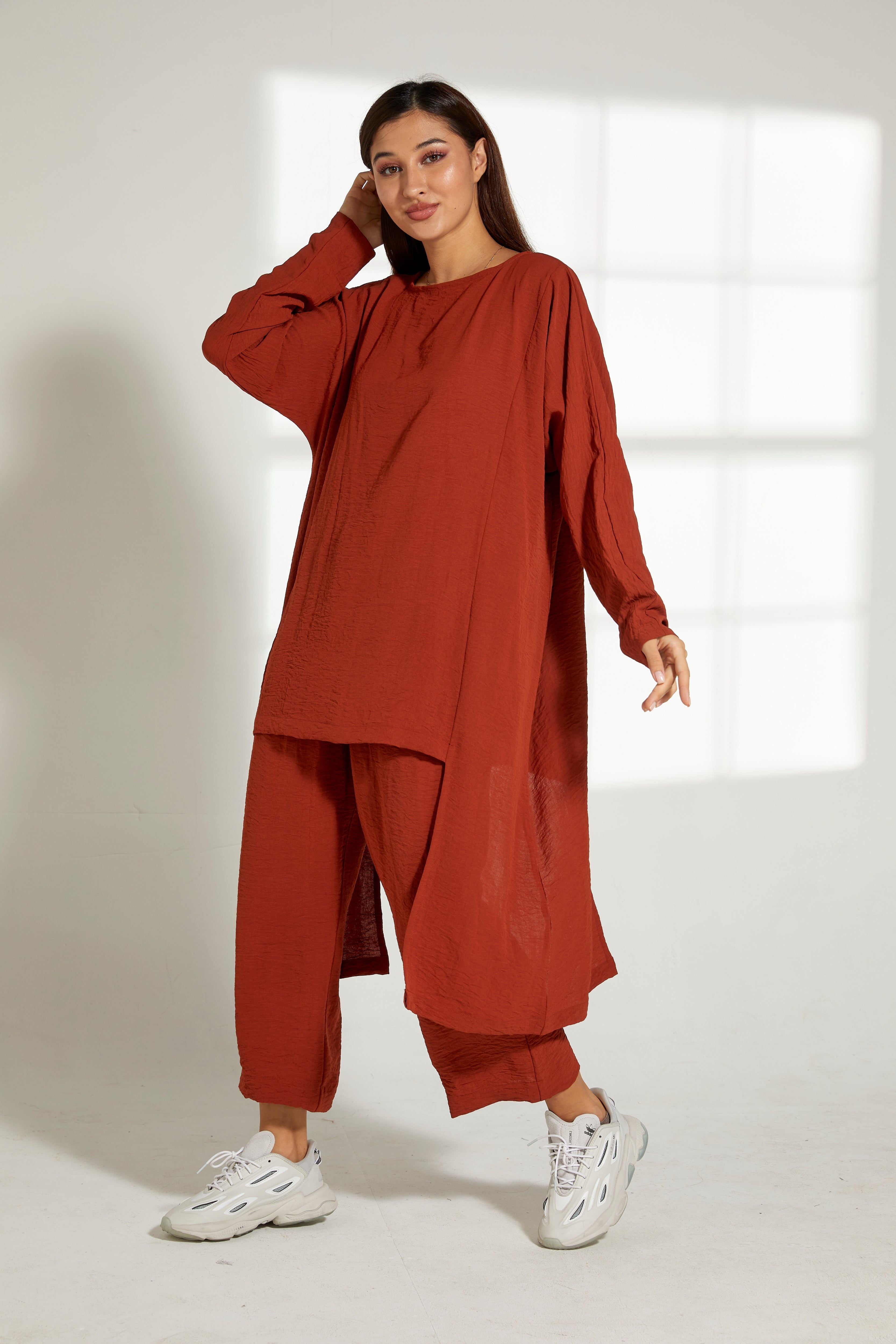 MOiSTREET Orange CEY Fabric Top and Pants Set
