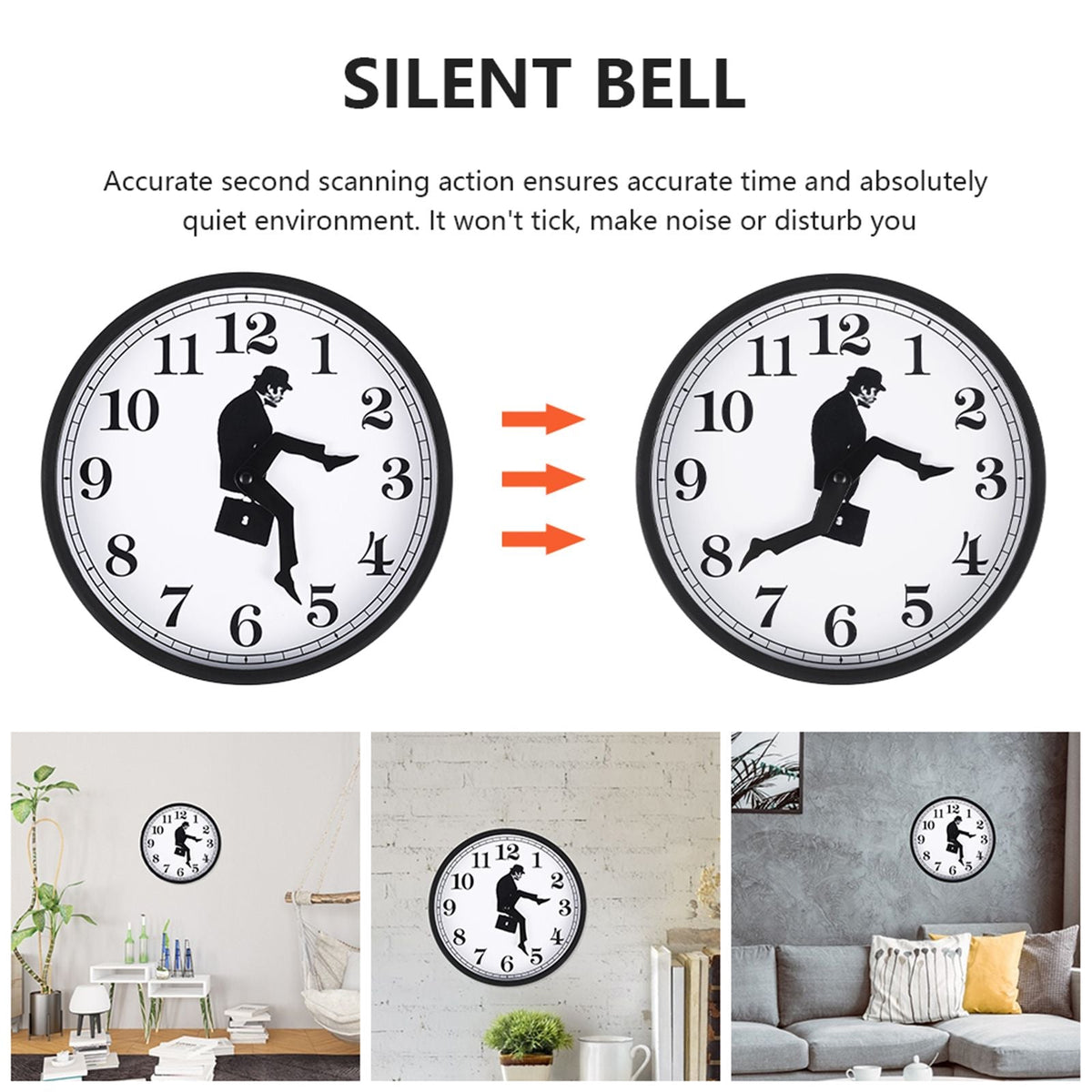 Ministry Of Silly Walks Clock Silent Sweep Seconds Round Clock Comedian Home Decor