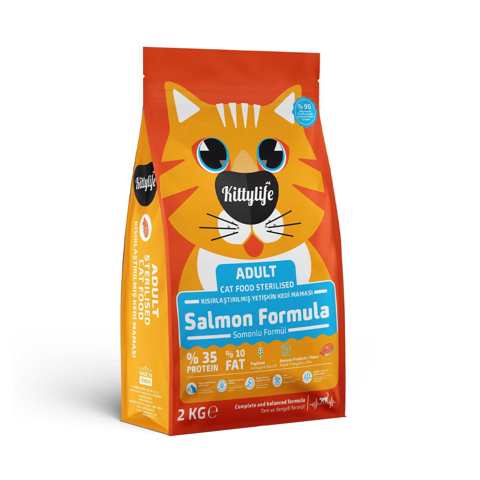 KittyLife Premium Sterilised Adult Dry Cat Food with Salmon, Weight Control, Shiny Coat, Immune Support & Digestive Care