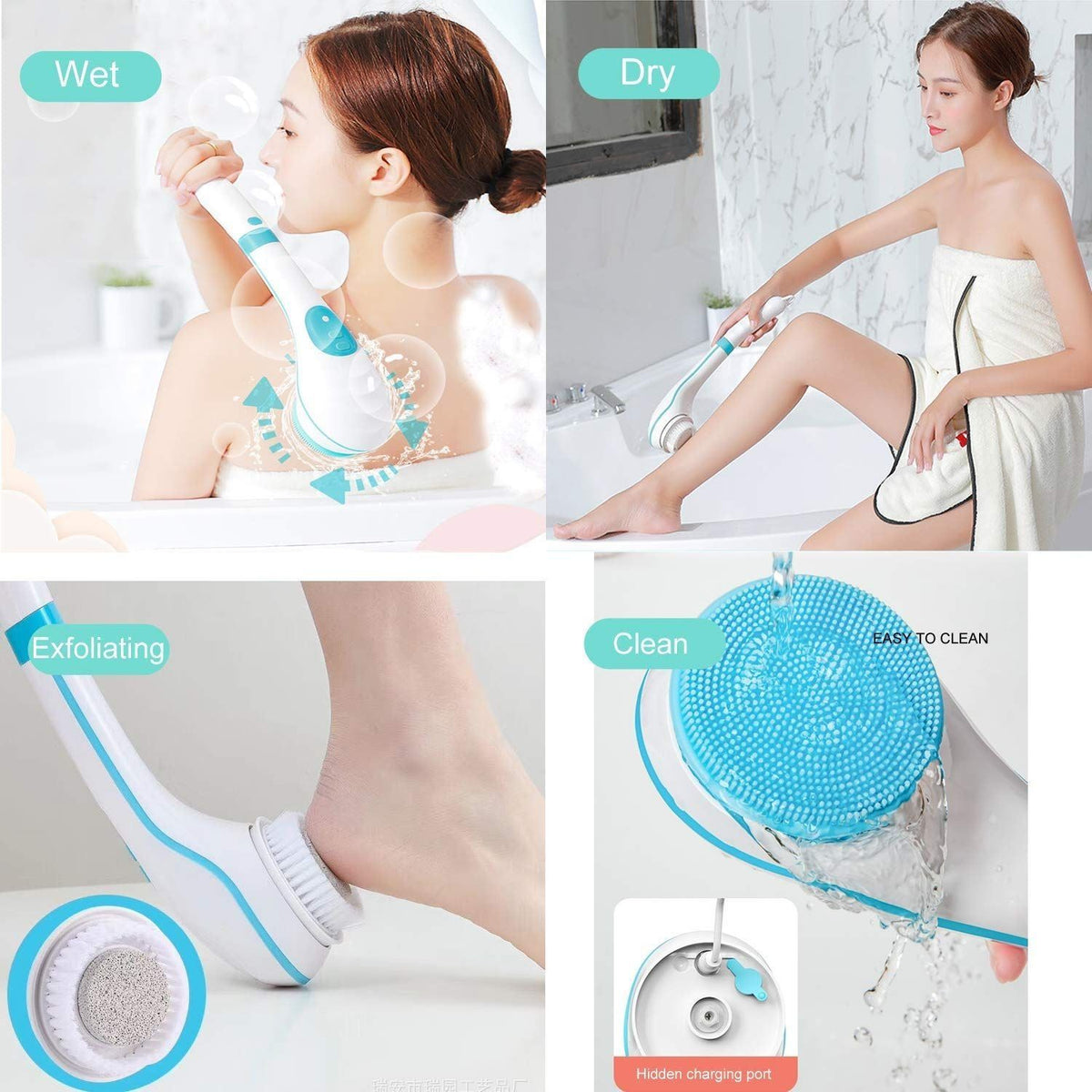 Electric Bath Brush Silicone Back Scrubber Rechargeable Shower Brush For Body Cleansing
