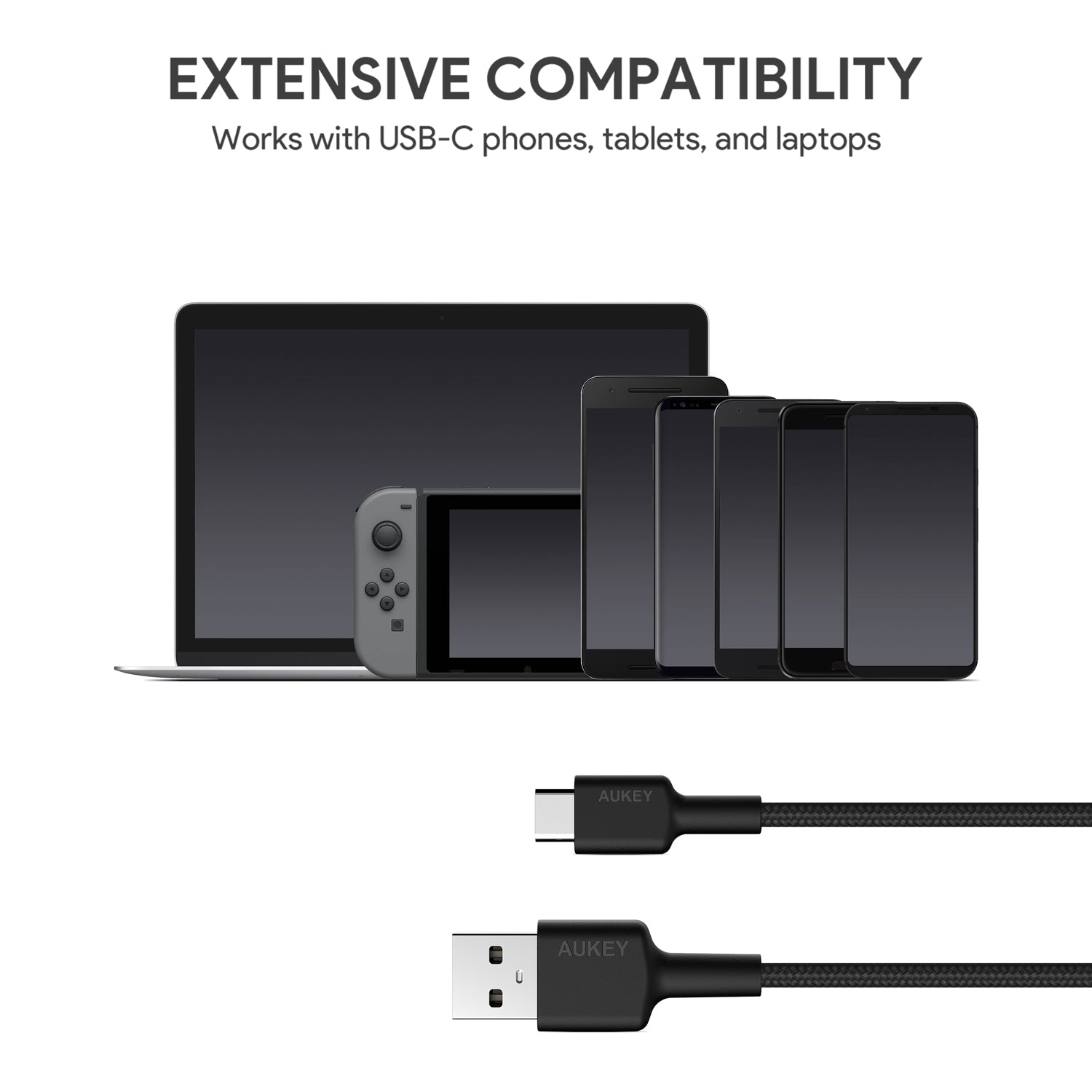 Aukey CB-CD30 USB A-C Nylon Braided Cable USB2.0  0.9m - Black