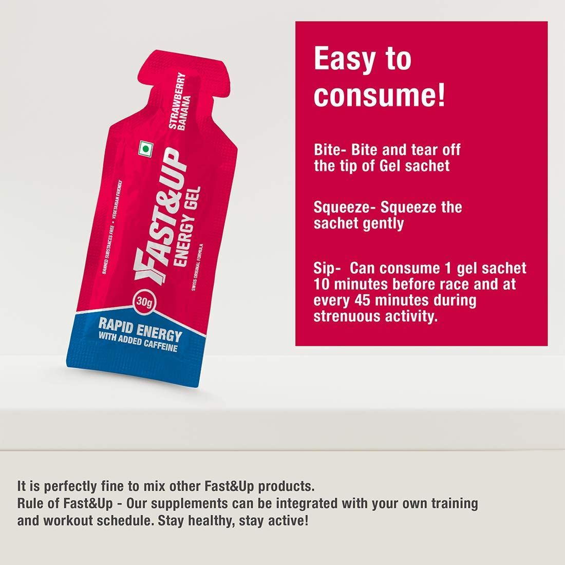 جل الطاقة Fast&up - طاقة فورية + كافيين (عبوة من 5 قطع) - نكهة الفراولة والموز